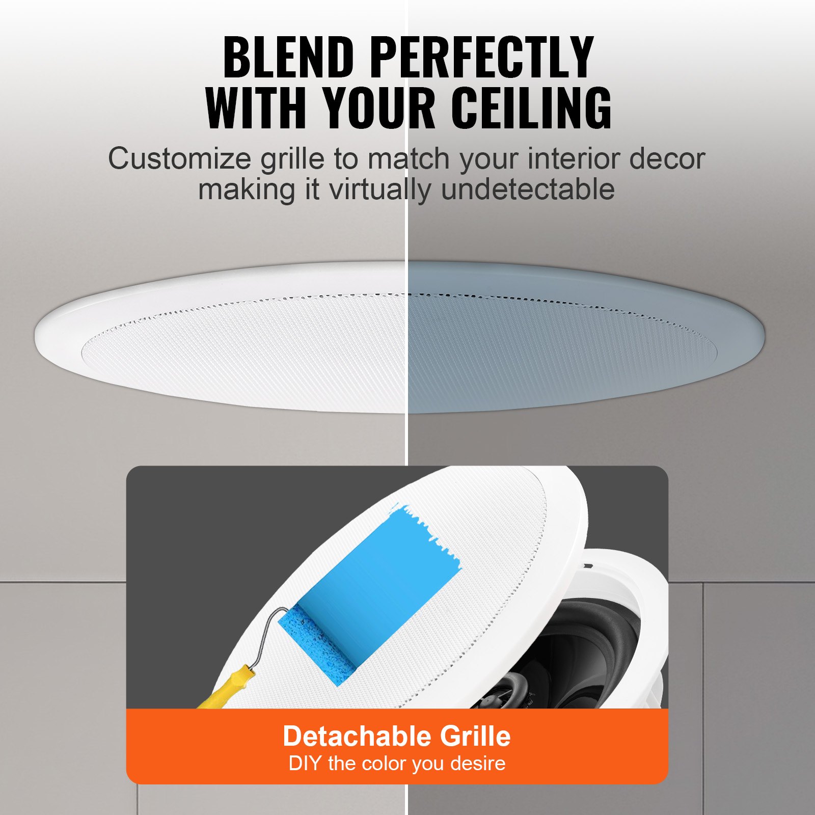 V952-DPXDYSQ65YCSYB22LV3-202507141832-04 VEVOR 4 PCs 165.1 mm Bluetooth in Ceiling Speakers, 150W, Flush Mount Ceiling & in-Wall Speaker System with Impedance 89dB Sensitivity, for Home Kitchen Living Room Bedroom or Covered Porches - Image 5