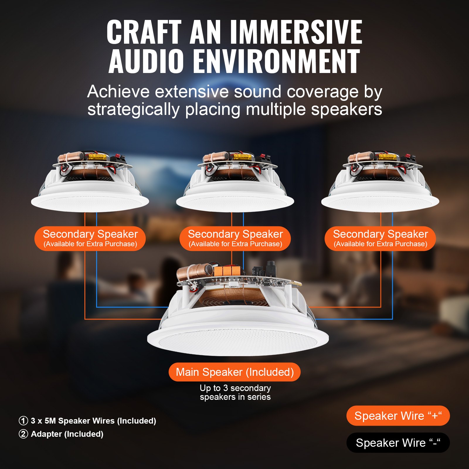 V952-DPXDYSQ65YCSYB22LV3-202507141832-05 VEVOR 4 PCs 165.1 mm Bluetooth in Ceiling Speakers, 150W, Flush Mount Ceiling & in-Wall Speaker System with Impedance 89dB Sensitivity, for Home Kitchen Living Room Bedroom or Covered Porches - Image 6