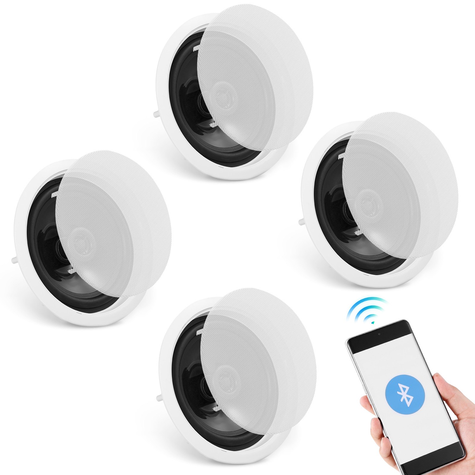 V952-DPXDYSQ65YCSYB22LV3-202507141832-08 VEVOR 4 PCs 165.1 mm Bluetooth in Ceiling Speakers, 150W, Flush Mount Ceiling & in-Wall Speaker System with Impedance 89dB Sensitivity, for Home Kitchen Living Room Bedroom or Covered Porches - Image 9