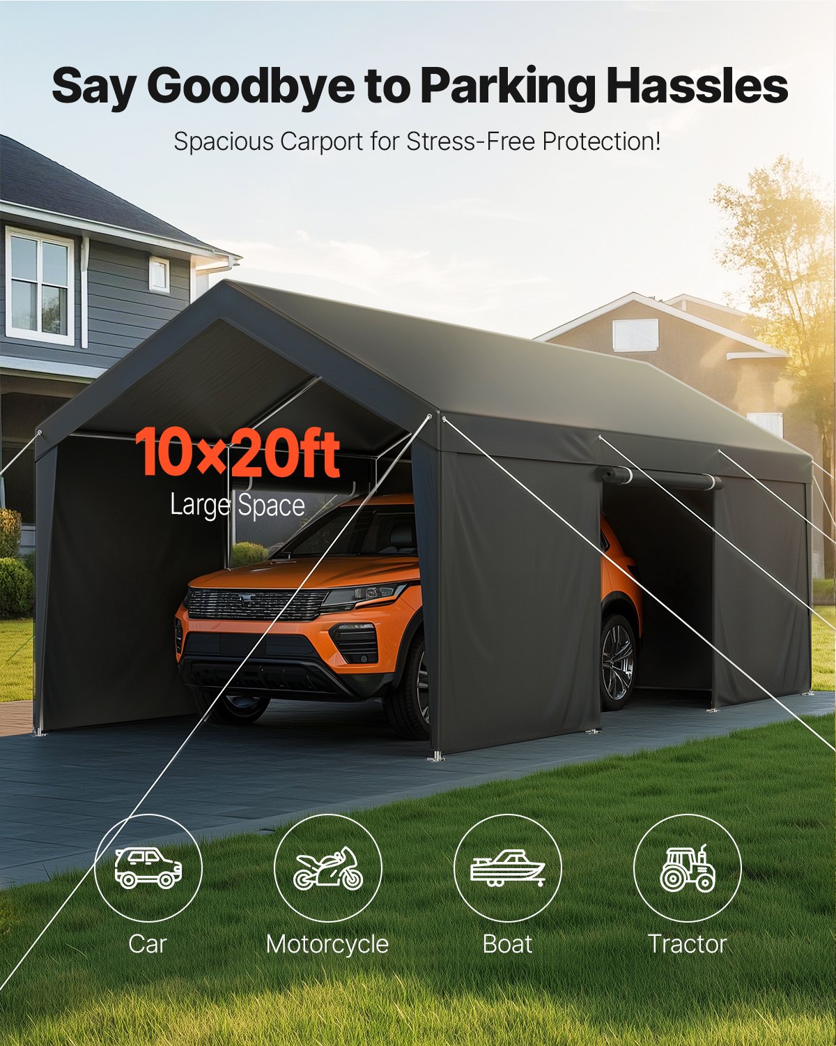V952-FBSJSQCCKHS886LB9001V0-202508011336-01 VEVOR Carport Car Canopy 12x20FT Heavy Duty Car Shelter with Sidewalls White - Image 2