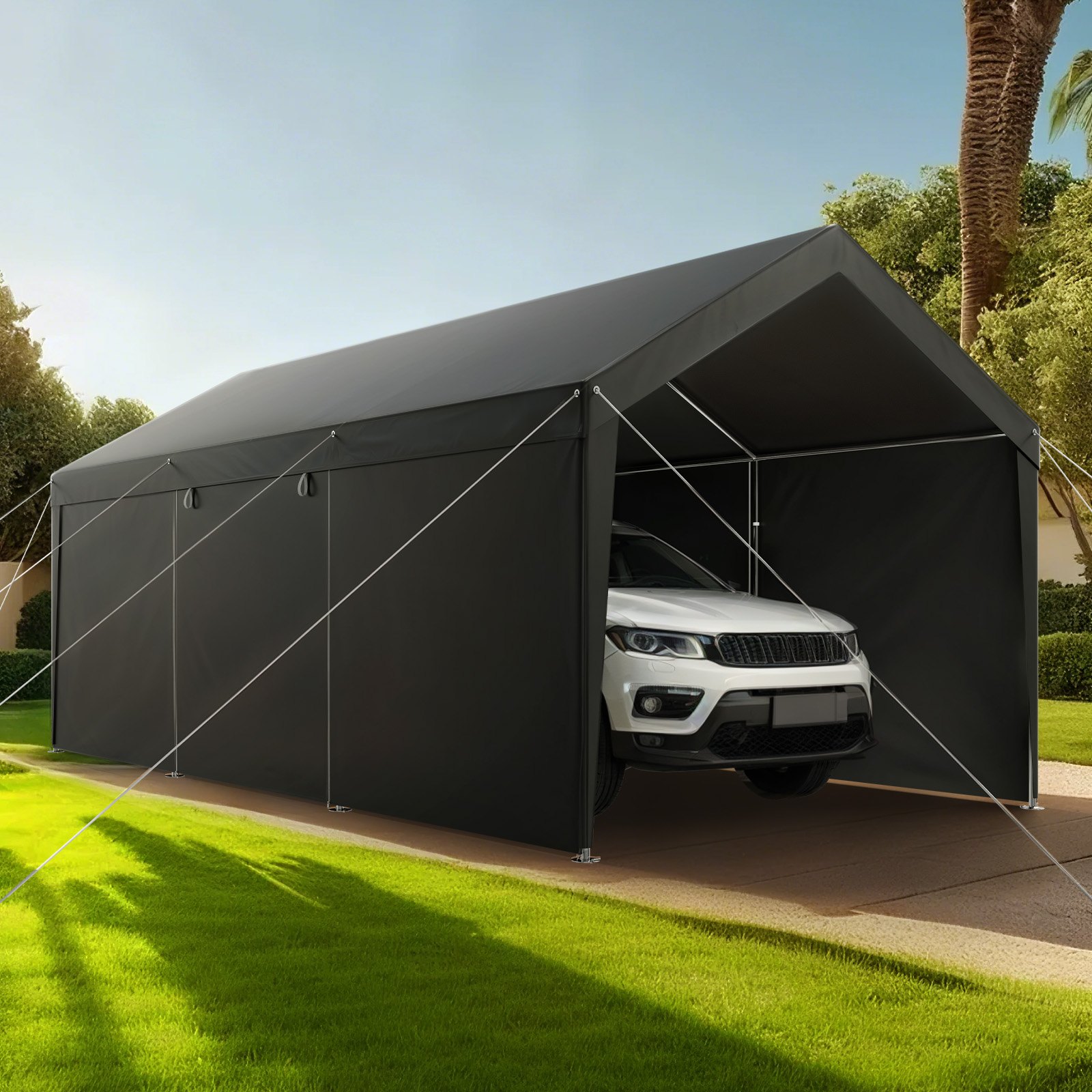 V952-FBSJSQCCKHS886LB9001V0-202508011336-07 VEVOR Carport Car Canopy 12x20FT Heavy Duty Car Shelter with Sidewalls White - Image 8