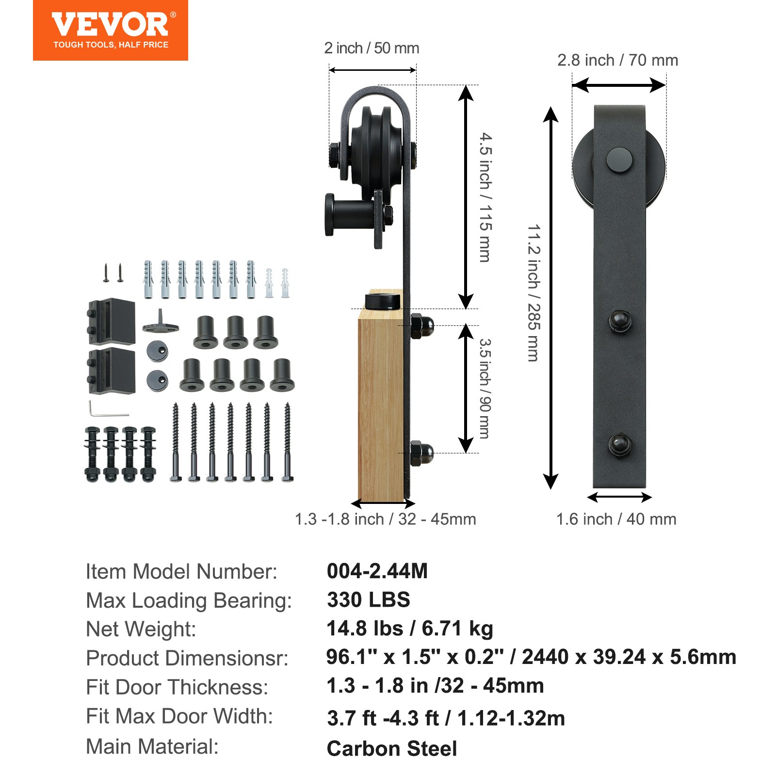 V952-GCYMWJTJHS8FCZEIRV0-202508011821-06 VEVOR 8FT Sliding Barn Door Hardware Closet Track Kit for Single Door J Hanger - Image 7