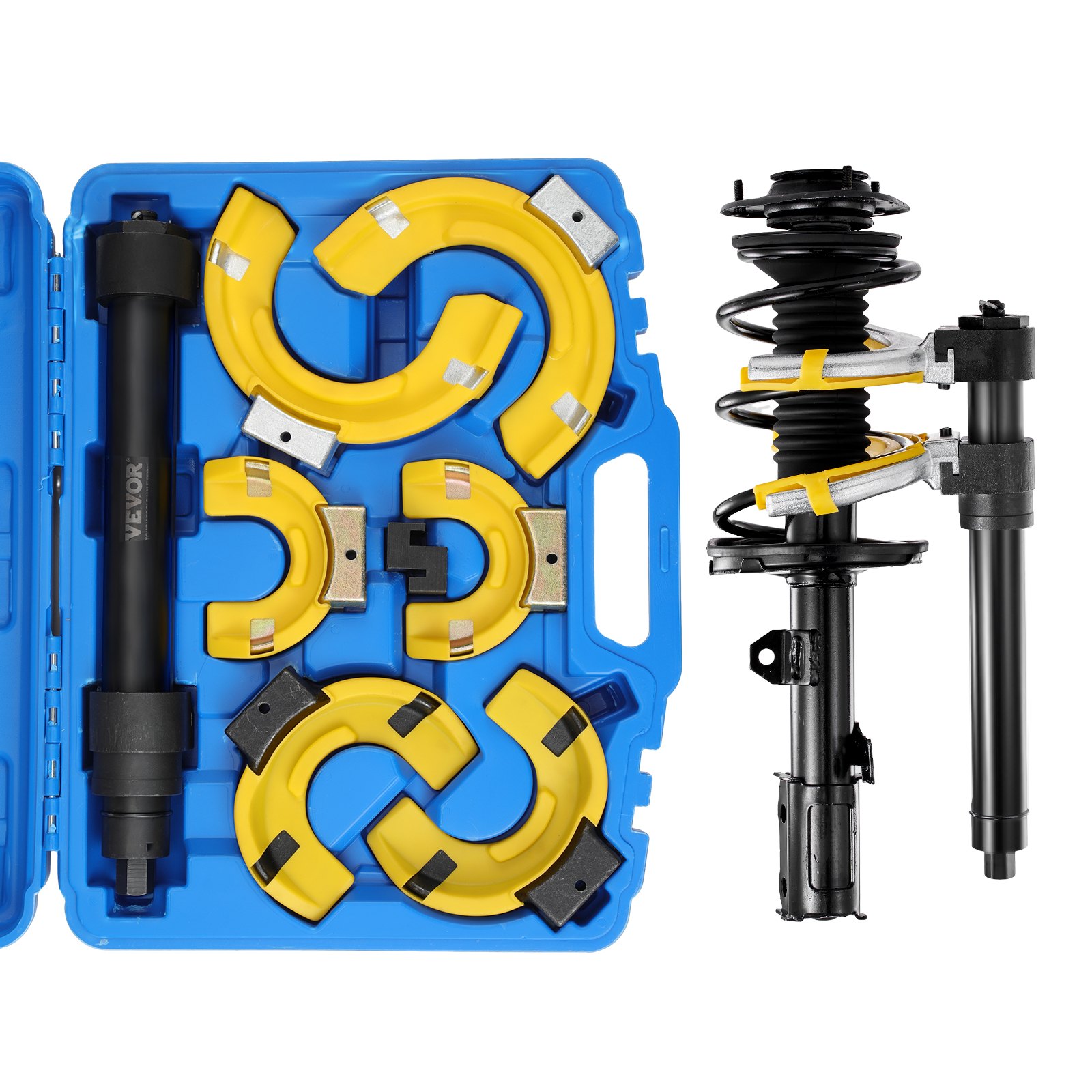 V952-HSJZDHCZQTSLGFG8SV0-202507141643-00 VEVOR Strut Spring Compressor Set, Macpherson Strut Spring Compressor Kit, Interchangeable Fork Strut Coil Extractor Remover Tool, with Yellow Protective Sleeve and Carrying Case - Image 1