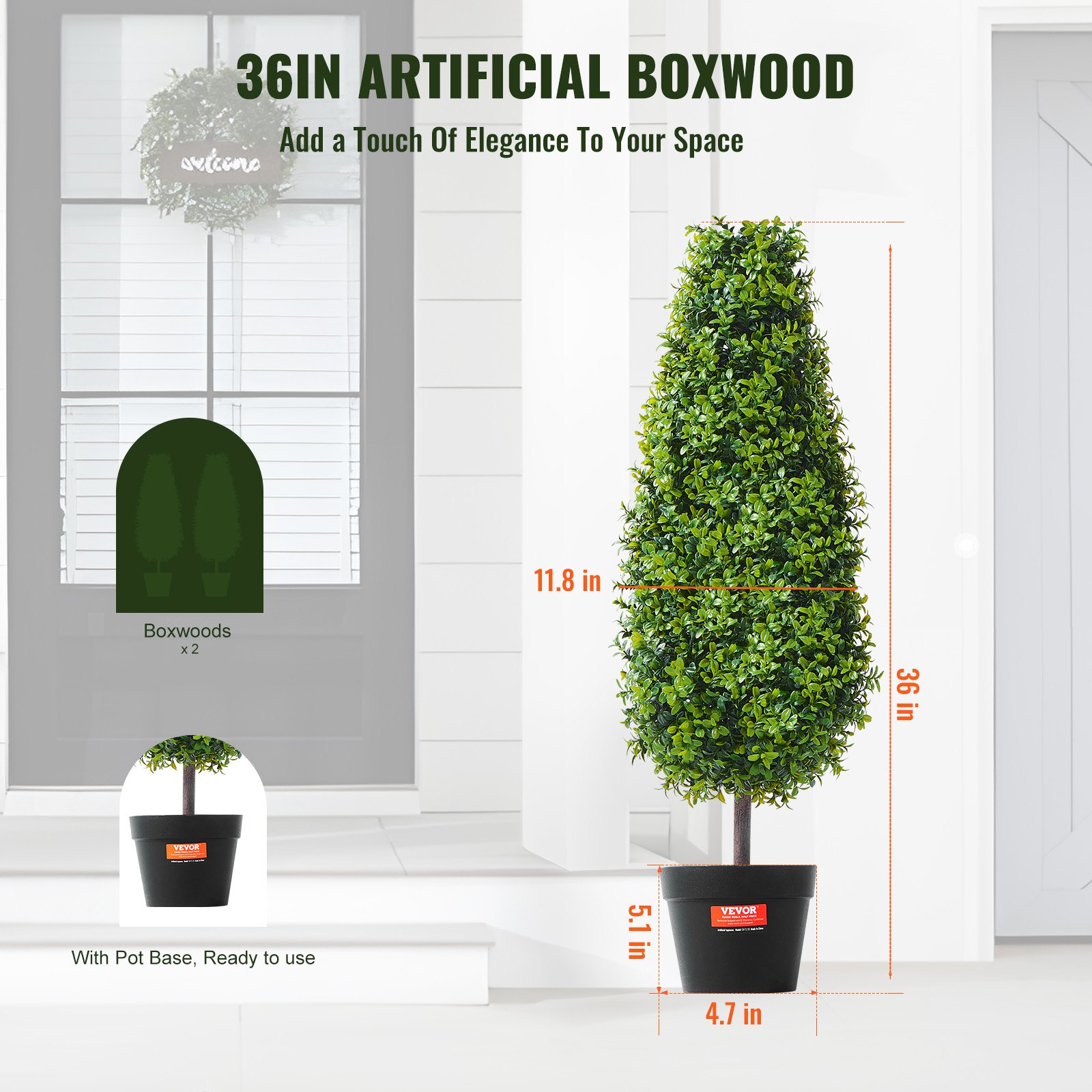 V952-HYMRGXJS36YCXKYTZV0-202507141630-05 VEVOR 2 Pack 91.4cm Artificial Boxwood Topiary Tree Faux Plant UV Decor In/Outdoor - Image 6