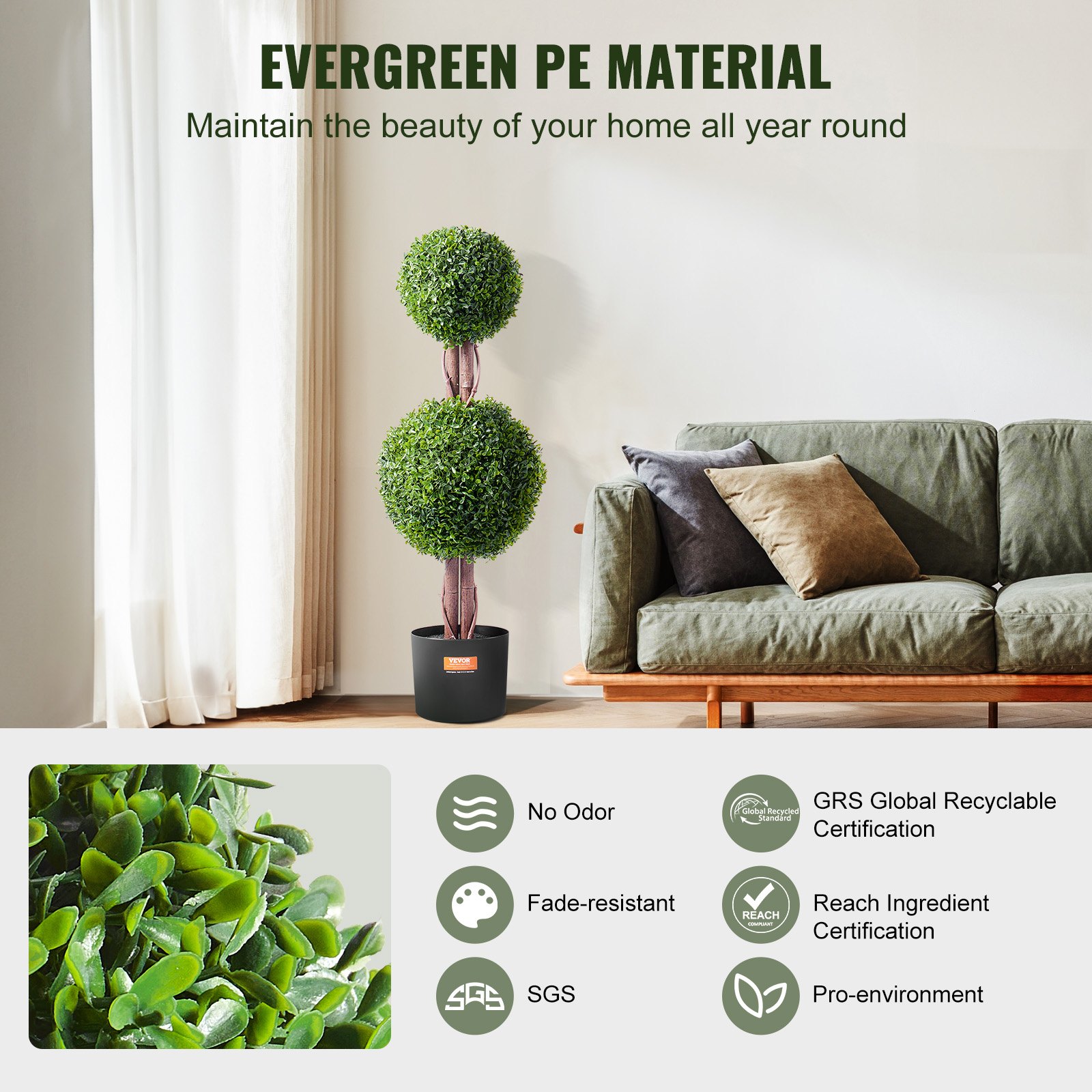 V952-HYMRGXJS48YCKHMZUV0-202507141723-02 VEVOR 2 Pack 91.4cm Artificial Boxwood Topiary Tree Faux Plant UV Decor In/Outdoor - Image 3