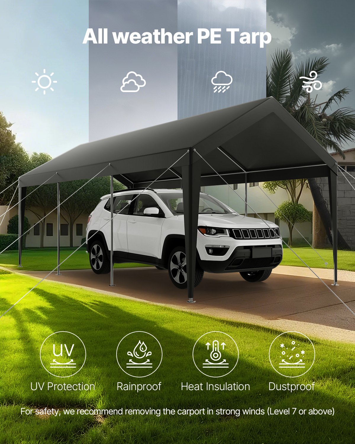 V952-KFSJSQCCKHS8DE5CF001V0-202508011345-05 VEVOR Carport Car Canopy 10 x 20 FT Heavy Duty Portable Car Shelter Tent Grey - Image 6