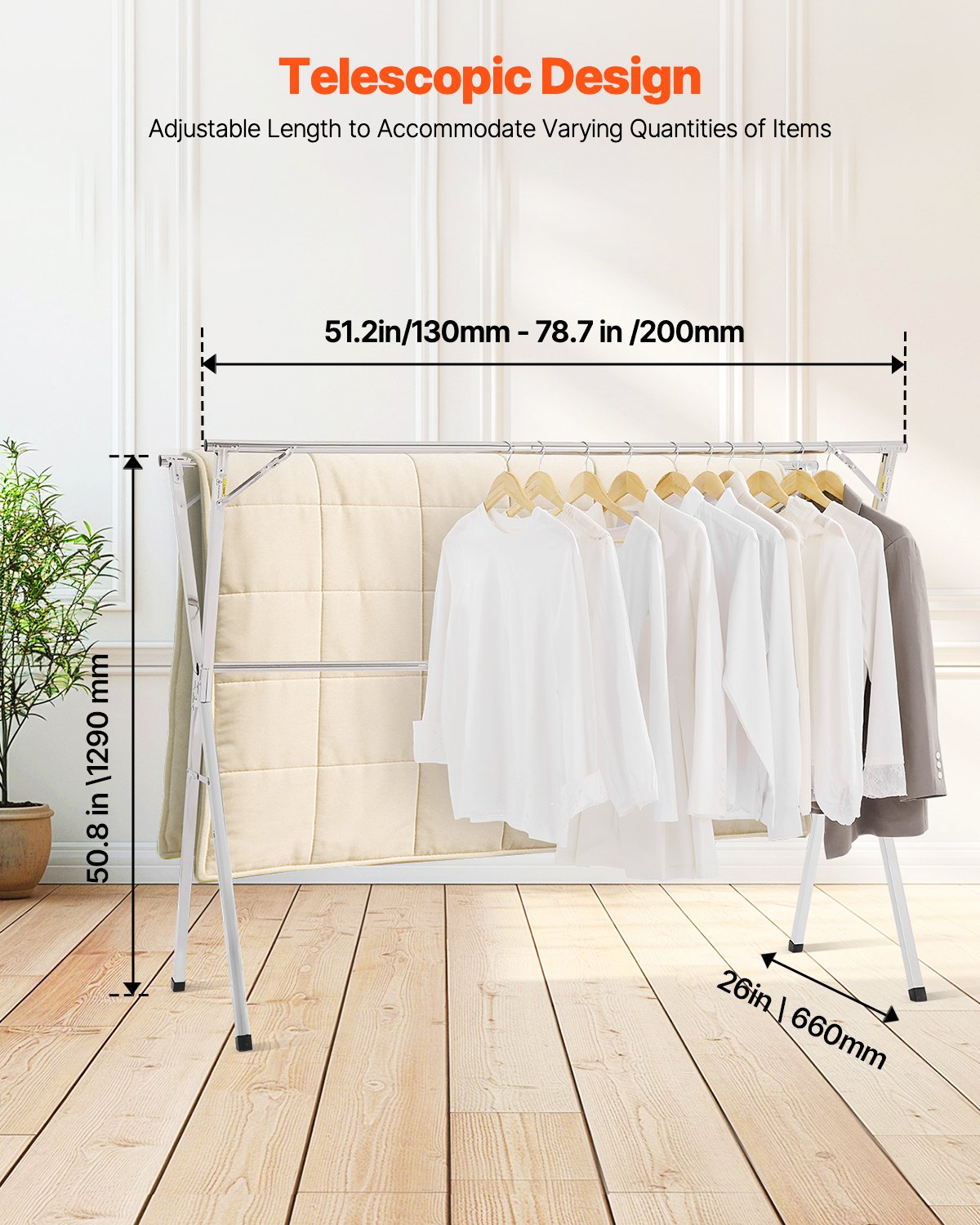 V952-LDSLYJXX1413RO4HO001V0-202508012220-03 VEVOR 2-Tier Telescopic Clothes Drying Rack w/ 30 Windproof Holes & 2 Shoe Hooks - Image 4
