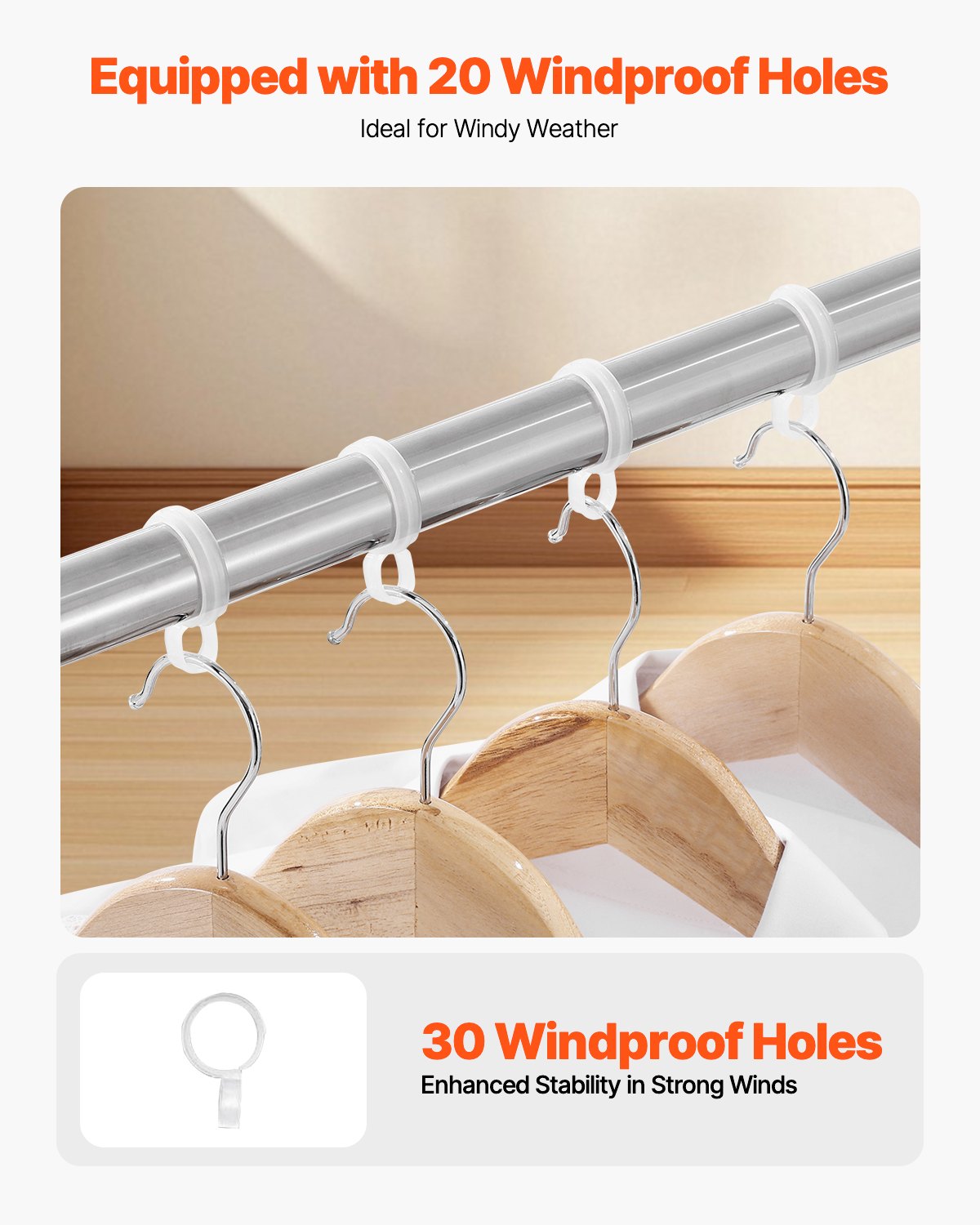 V952-LDSLYJXX1413RO4HO001V0-202508012220-04 VEVOR 2-Tier Telescopic Clothes Drying Rack w/ 30 Windproof Holes & 2 Shoe Hooks - Image 5