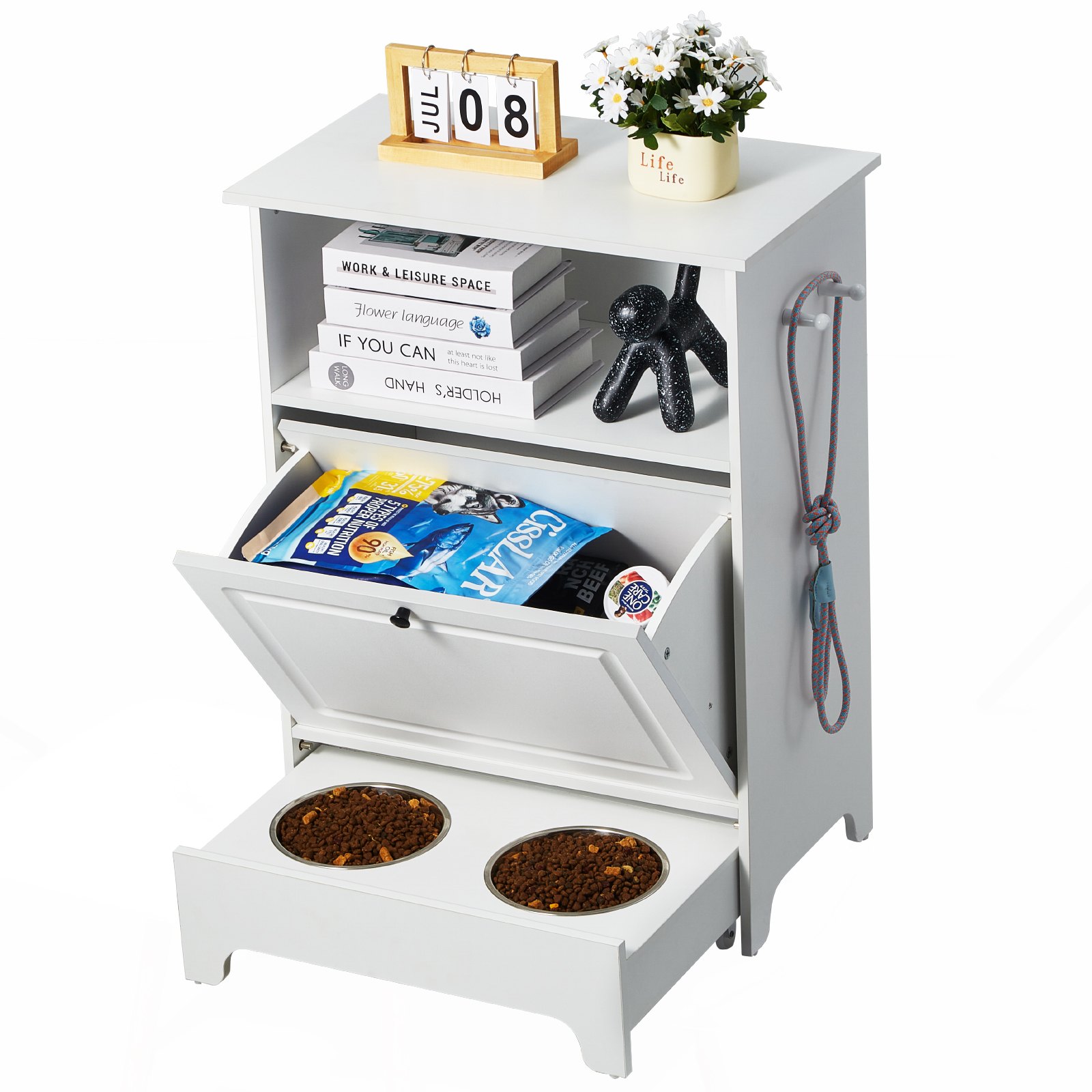 V952-MZCWHSWJ24YC6P61XV0-202507141246-00 VEVOR Pet Feeding Station w/ 2 Elevated Dog Bowls Dog Food & Toy Storage Cabinet - Image 1