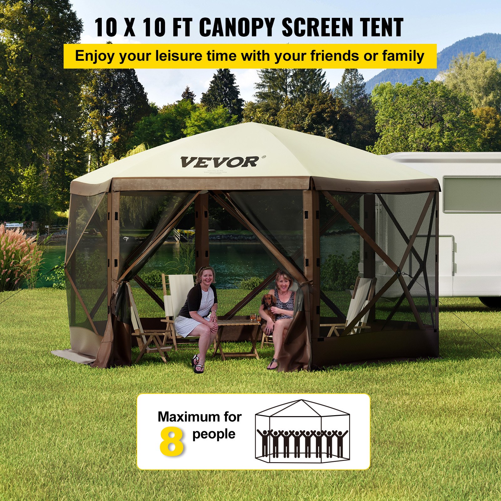 V952-MZY610FT10FT67P5KV0-202508011430-01 VEVOR Pop-up Camping Gazebo Camping Canopy Shelter 6 Sided 10' x 10' Sun Shade - Image 2