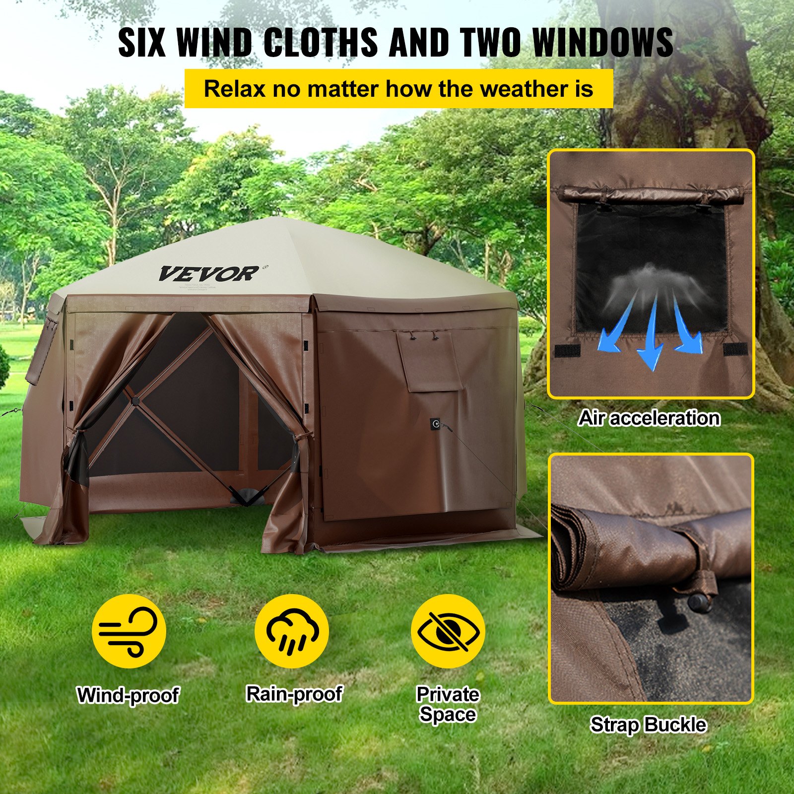 V952-MZY610FT10FT67P5KV0-202508011430-02 VEVOR Pop-up Camping Gazebo Camping Canopy Shelter 6 Sided 10' x 10' Sun Shade - Image 3