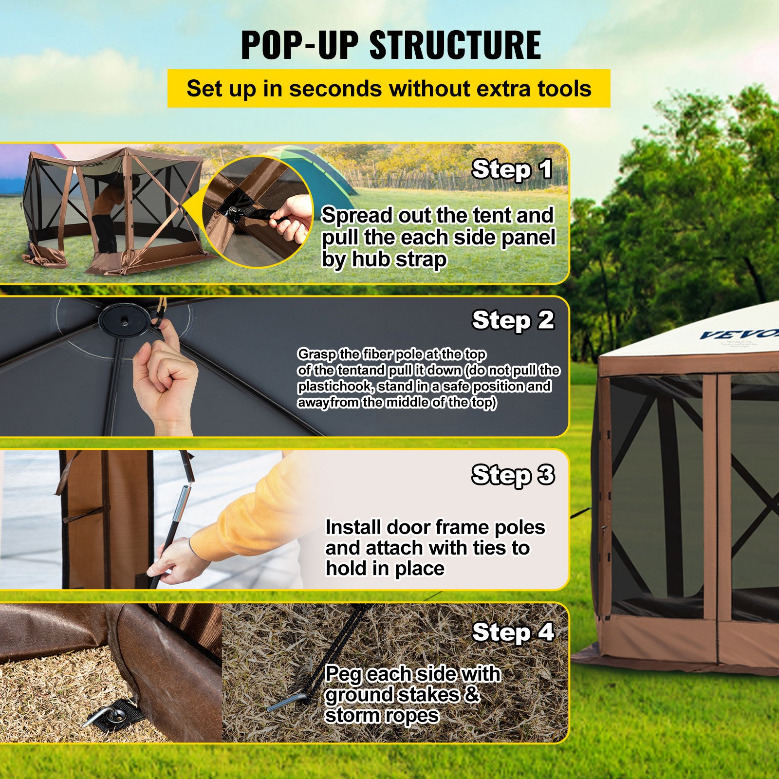 V952-MZY610FT10FT67P5KV0-202508011430-03 VEVOR Pop-up Camping Gazebo Camping Canopy Shelter 6 Sided 10' x 10' Sun Shade - Image 4