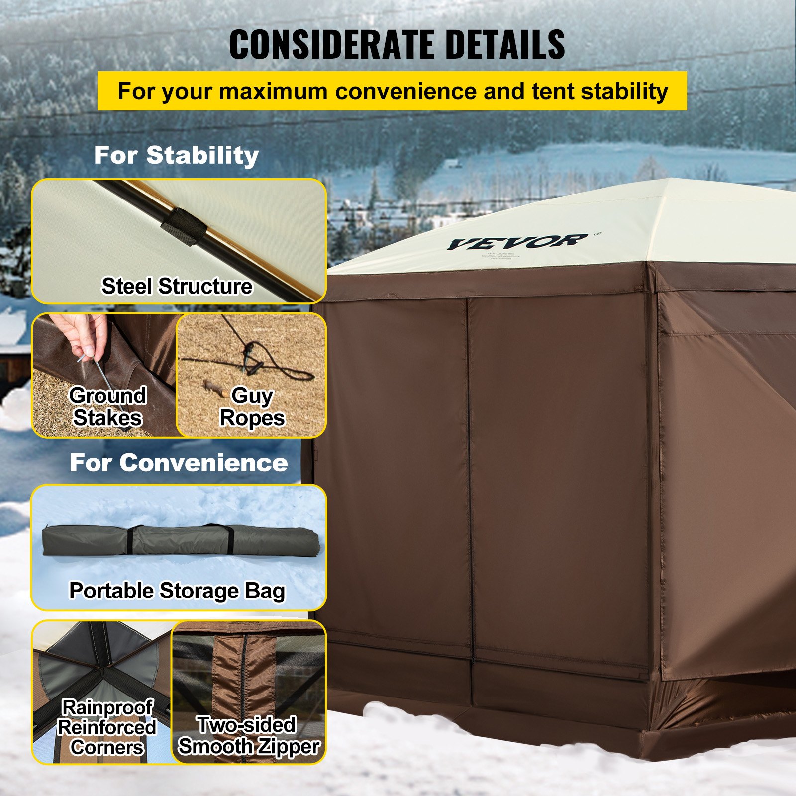 V952-MZY610FT10FT67P5KV0-202508011430-05 VEVOR Pop-up Camping Gazebo Camping Canopy Shelter 6 Sided 10' x 10' Sun Shade - Image 6