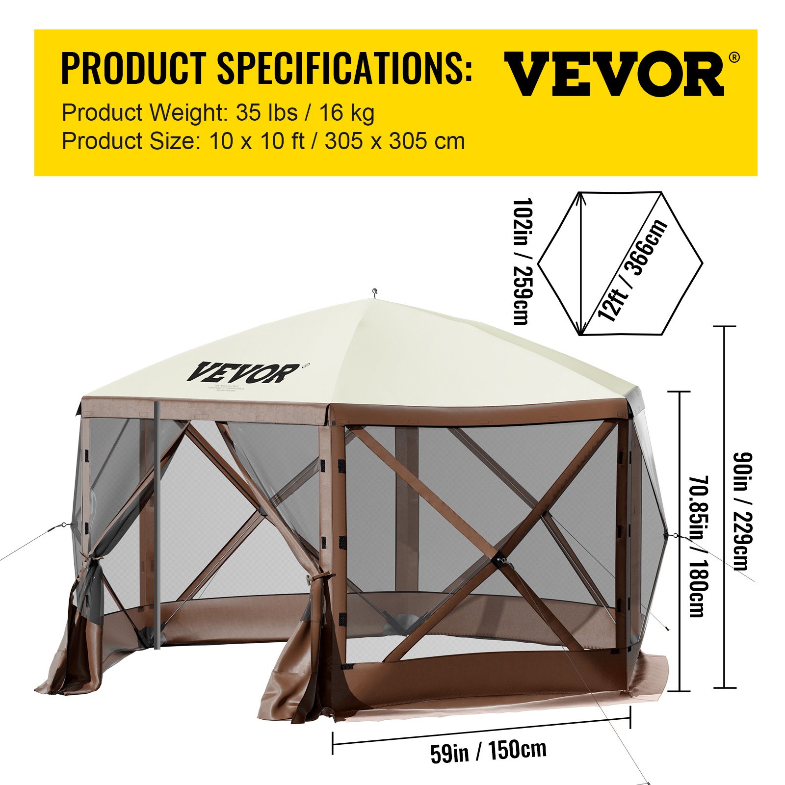 V952-MZY610FT10FT67P5KV0-202508011430-06 VEVOR Pop-up Camping Gazebo Camping Canopy Shelter 6 Sided 10' x 10' Sun Shade - Image 7