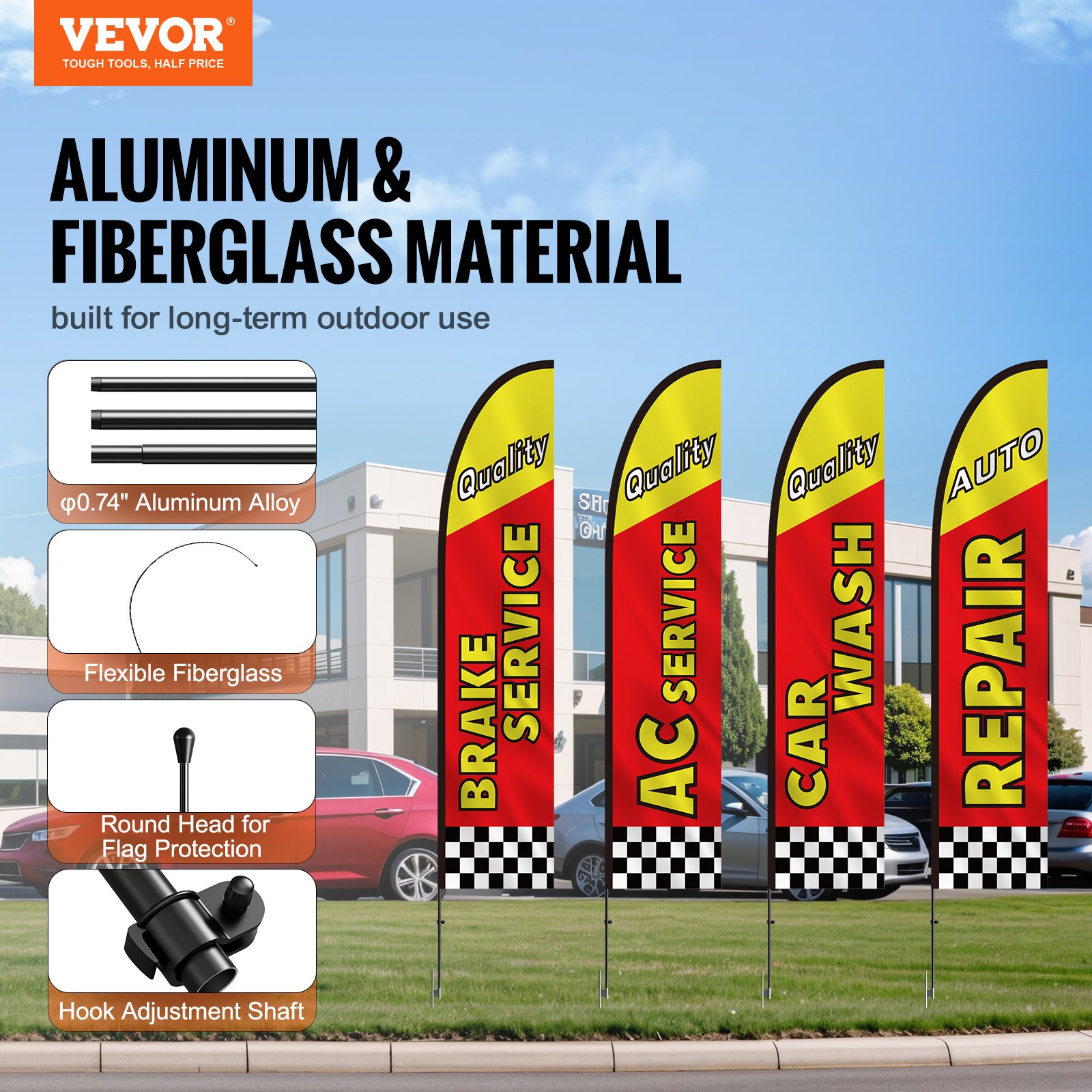 V952-QGYMQGQWAQCFFZRDSV0-202508011636-01 VEVOR Auto Repair Advertising Feather Flag Kit Swooper Flags and Poles 16.3 FT - Image 2