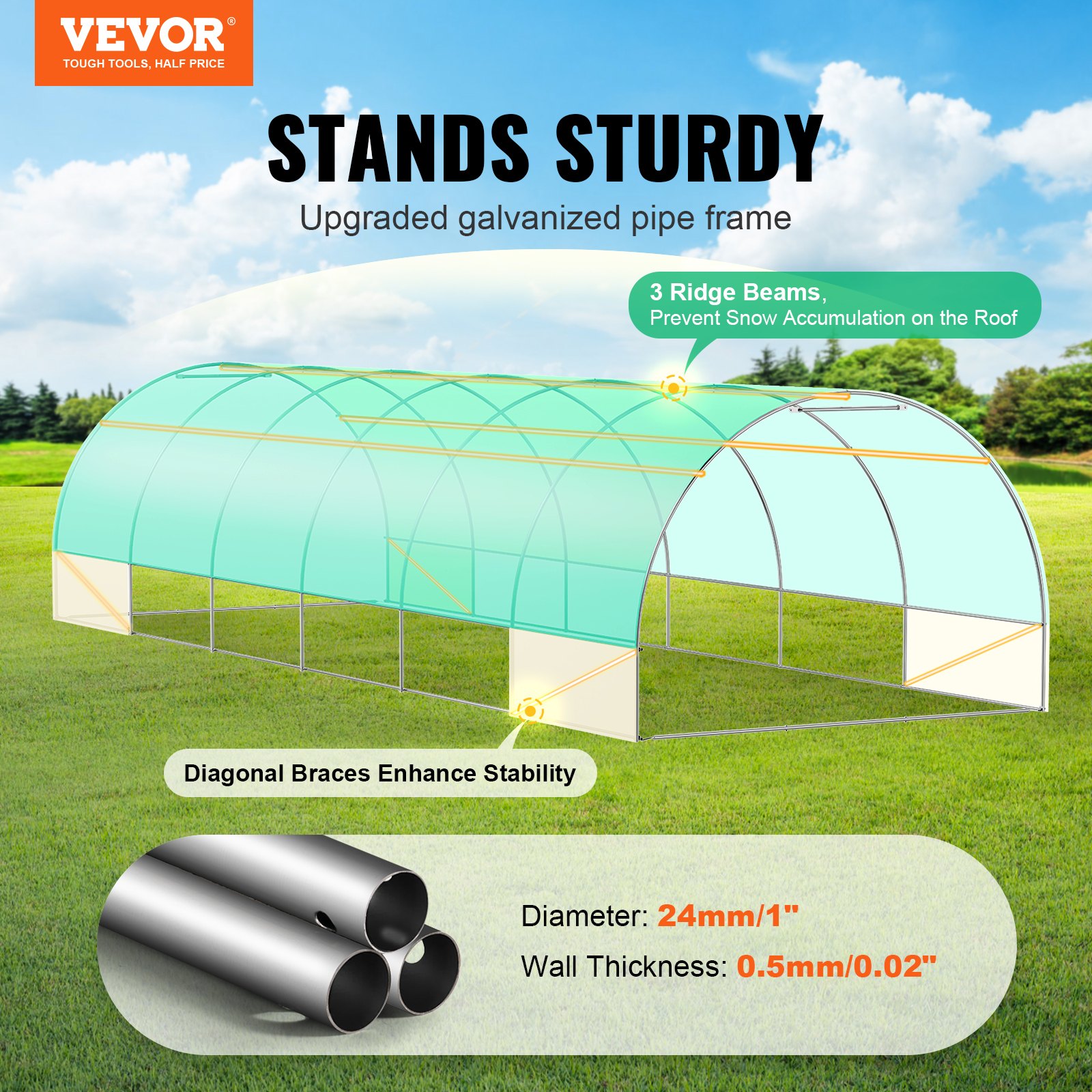 V952-SDXWS30X10X7LDOYEV0-202507141525-01 VEVOR Walk-in Tunnel Greenhouse 29.2x9.7x6.5ft Galvanized Frame PE Cover Green - Image 2