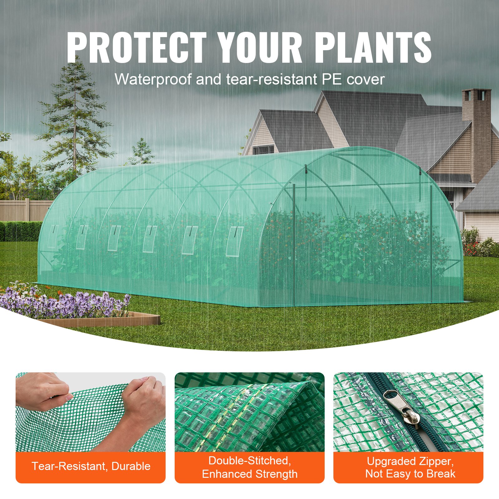 V952-SDXWS30X10X7LDOYEV0-202507141525-02 VEVOR Walk-in Tunnel Greenhouse 29.2x9.7x6.5ft Galvanized Frame PE Cover Green - Image 3