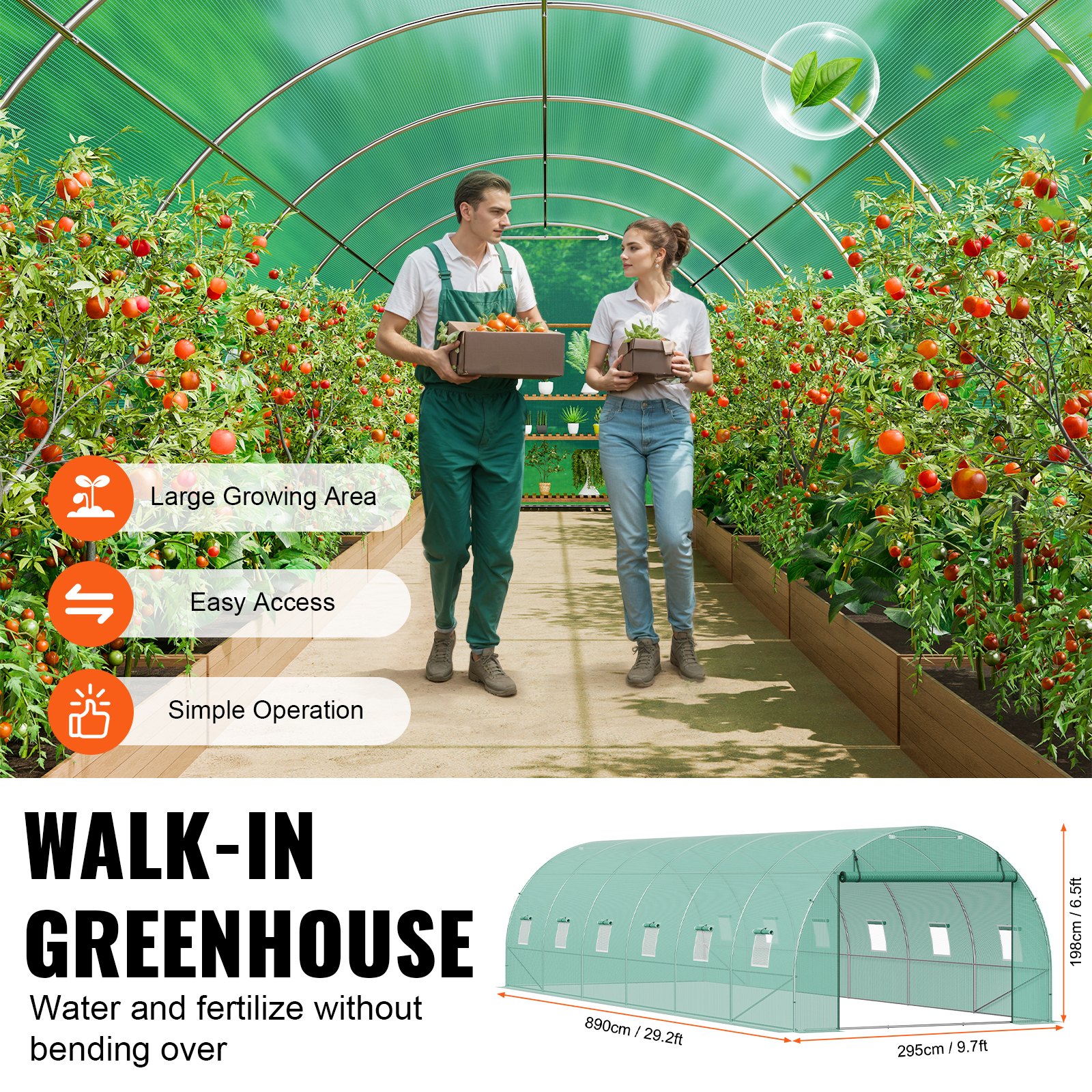 V952-SDXWS30X10X7LDOYEV0-202507141525-04 VEVOR Walk-in Tunnel Greenhouse 29.2x9.7x6.5ft Galvanized Frame PE Cover Green - Image 5
