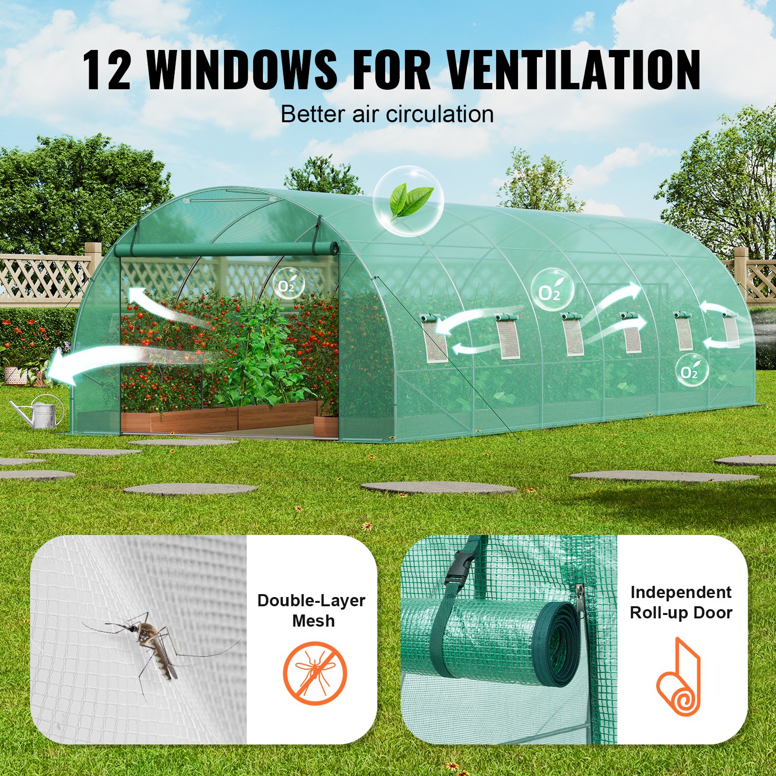 V952-SDXWS30X10X7LDOYEV0-202507141525-05 VEVOR Walk-in Tunnel Greenhouse 29.2x9.7x6.5ft Galvanized Frame PE Cover Green - Image 6