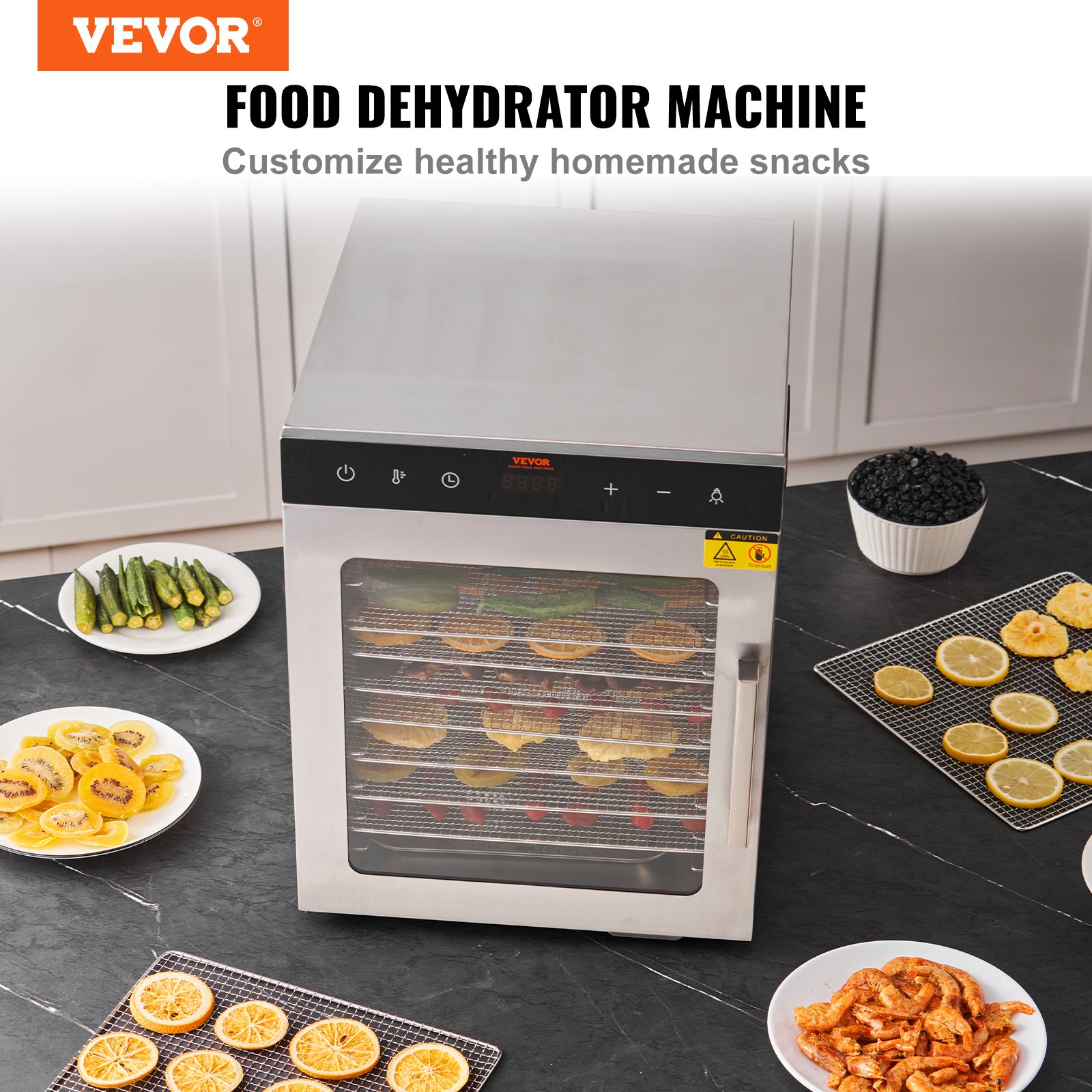 V952-SPF100548800WDQGIV3-202507141221-01 VEVOR 10 Trays Food Dehydrator Machine Stainless Steel 800W Jerky Fruit Drying - Image 2