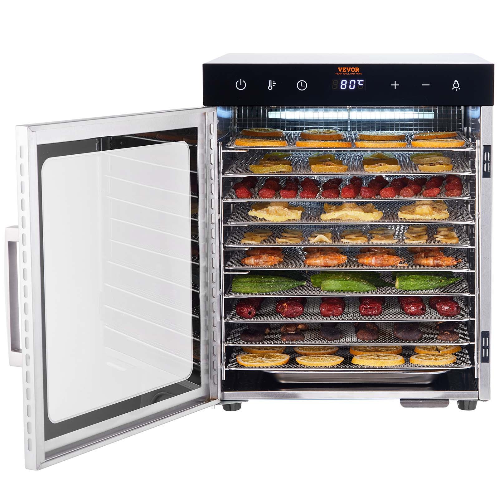 V952-SPF100548800WDQGIV3-202507141221-08 VEVOR 10 Trays Food Dehydrator Machine Stainless Steel 800W Jerky Fruit Drying - Image 9