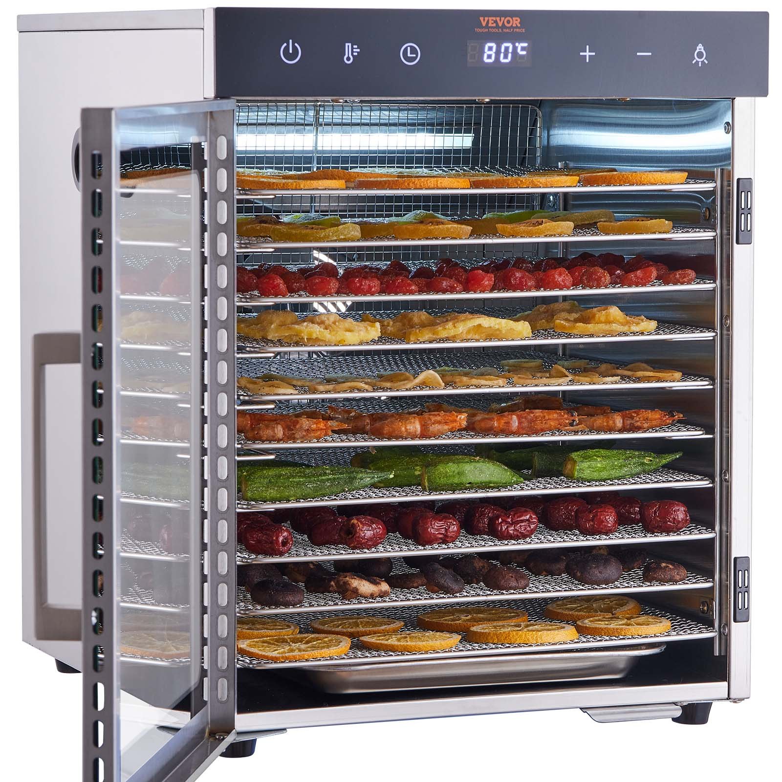 V952-SPF100548800WDQGIV3-202507141221-10 VEVOR 10 Trays Food Dehydrator Machine Stainless Steel 800W Jerky Fruit Drying - Image 11