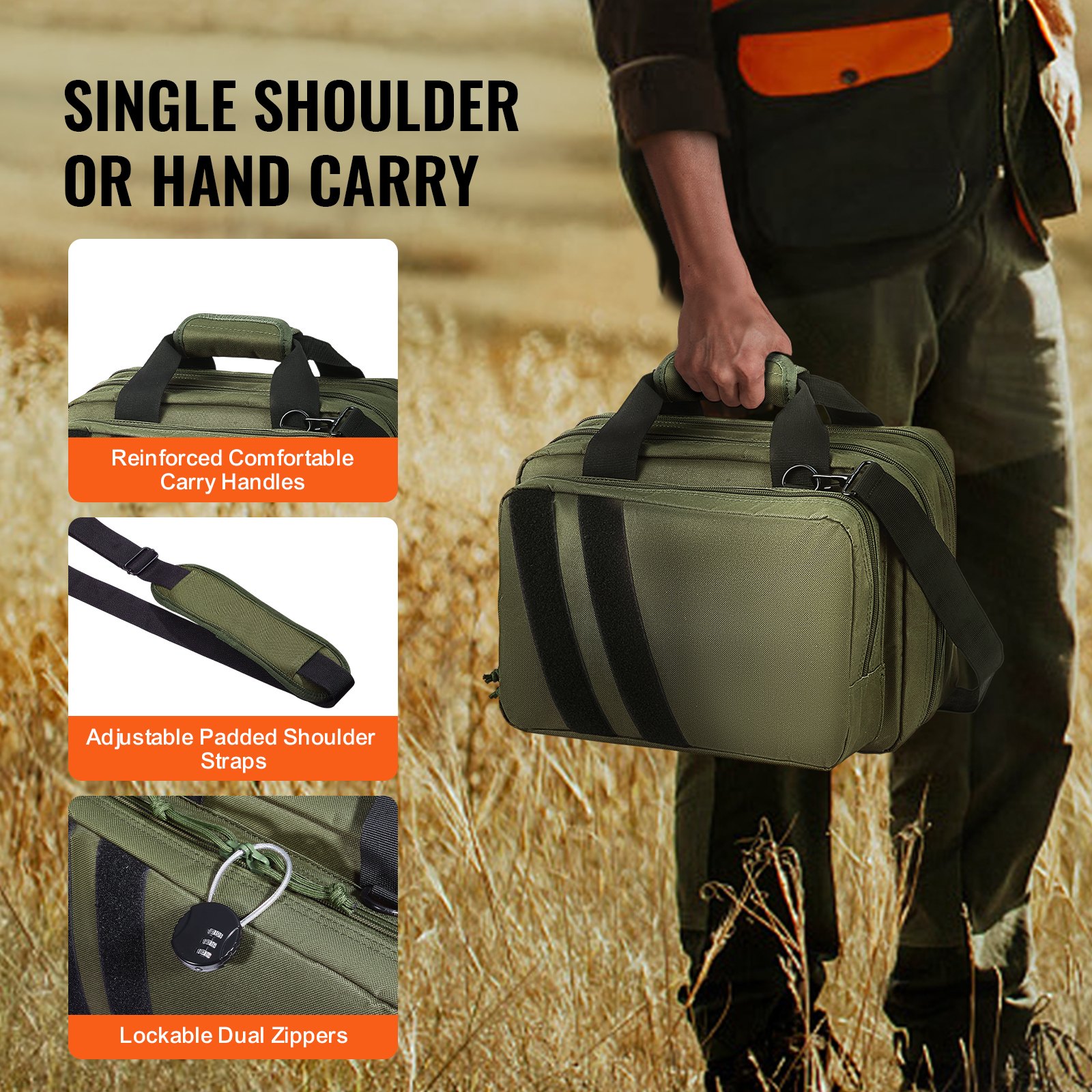 V952-SQBLS332023CK4MQXV0-202507141235-05 VEVOR Range Bag for 2 Pistols Tactical Gun Bag 2 Built-in Pistol Bags Green - Image 6
