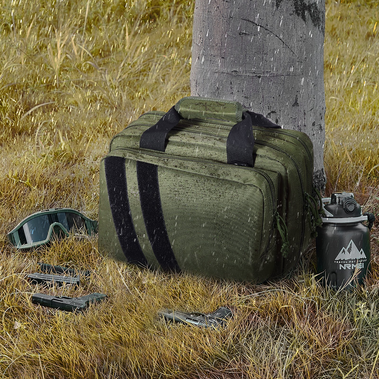 V952-SQBLS332023CK4MQXV0-202507141235-07 VEVOR Range Bag for 2 Pistols Tactical Gun Bag 2 Built-in Pistol Bags Green - Image 8