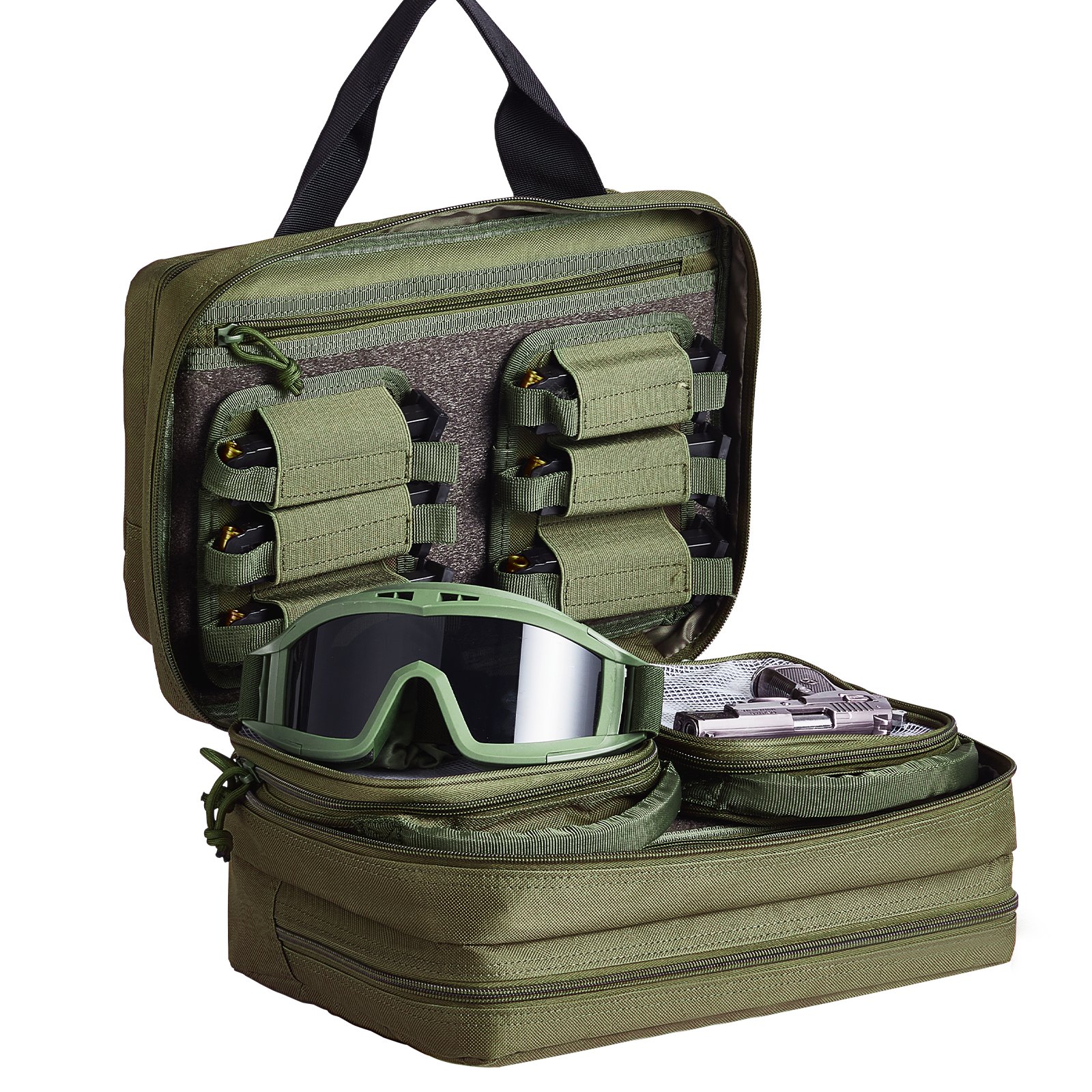 V952-SQBLS332023CK4MQXV0-202507141235-08 VEVOR Range Bag for 2 Pistols Tactical Gun Bag 2 Built-in Pistol Bags Green - Image 9