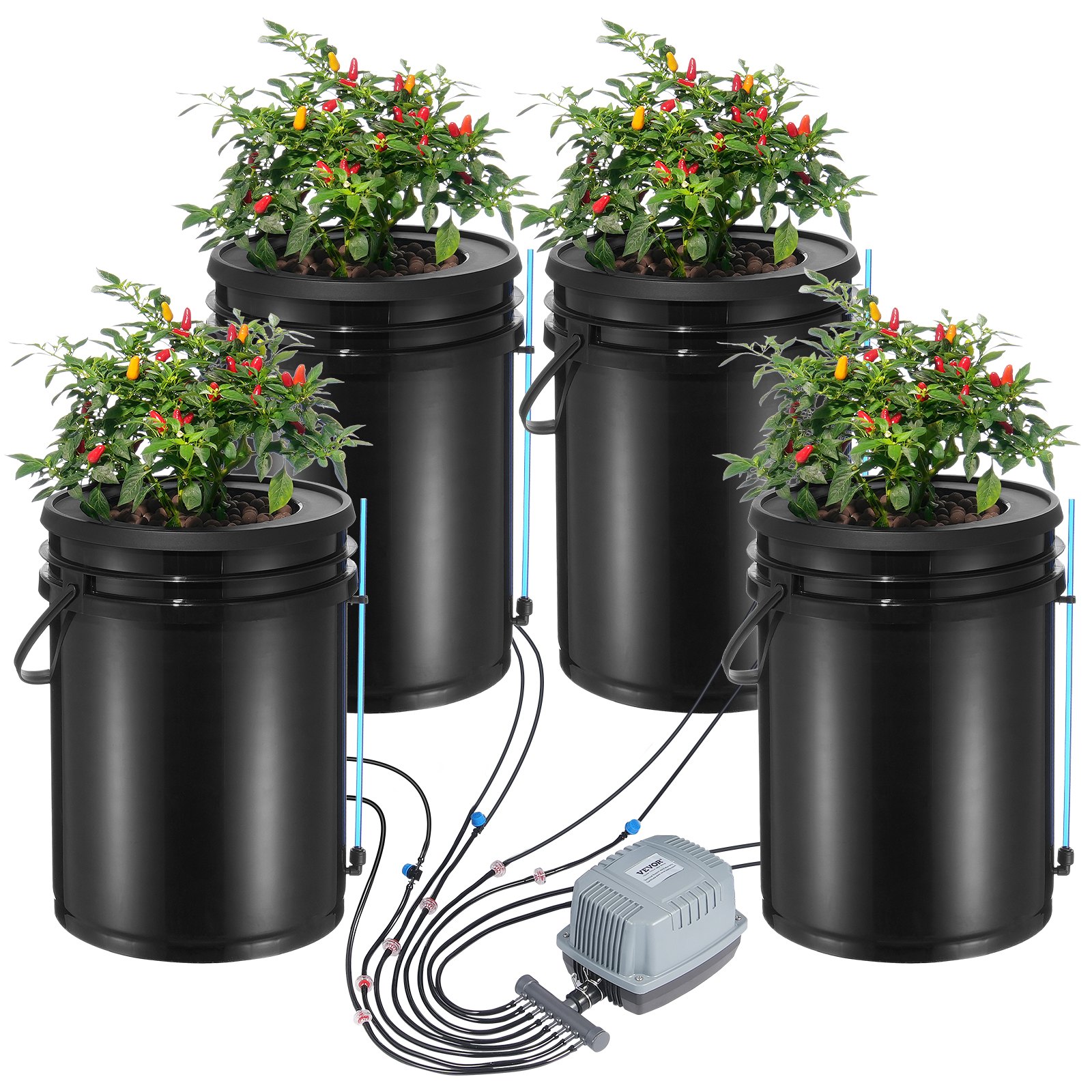 V952-SSSPXT4T8INKT37WZV3-202507141640-00 VEVOR DWC Hydroponics Grow System Deep Water Culture with Top Drip 4 Buckets - Image 1