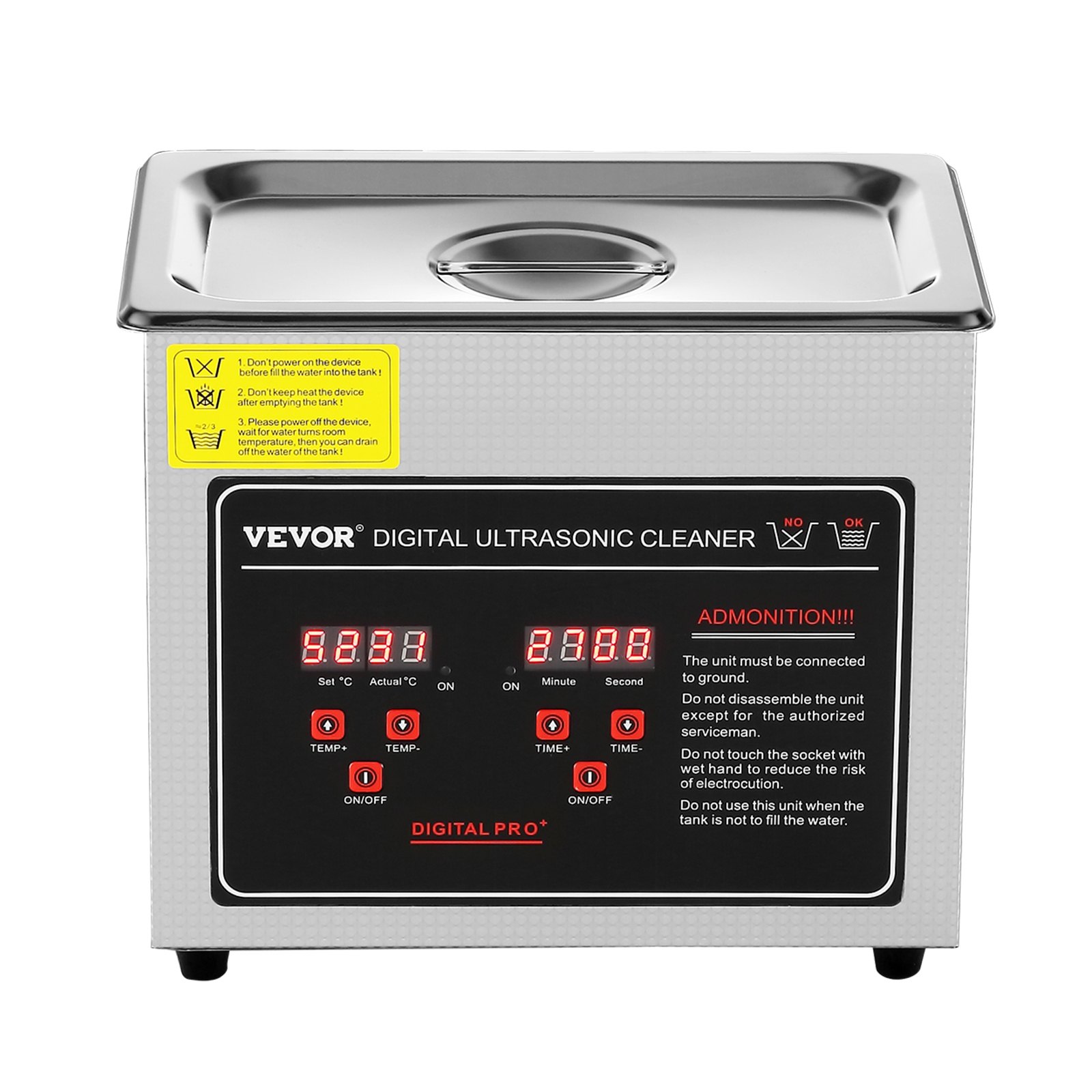 V952-SXCSBQXJ3S00MPUCFV3-202507141247-00 VEVOR Ultrasonic Cleaner with Digital Timer & Heater, Professional Ultra Sonic Jewelry Cleaner, Stainless Steel Heated Cleaning Machine for Glasses Watch Rings Small Parts Circuit Board (3L) - Image 1