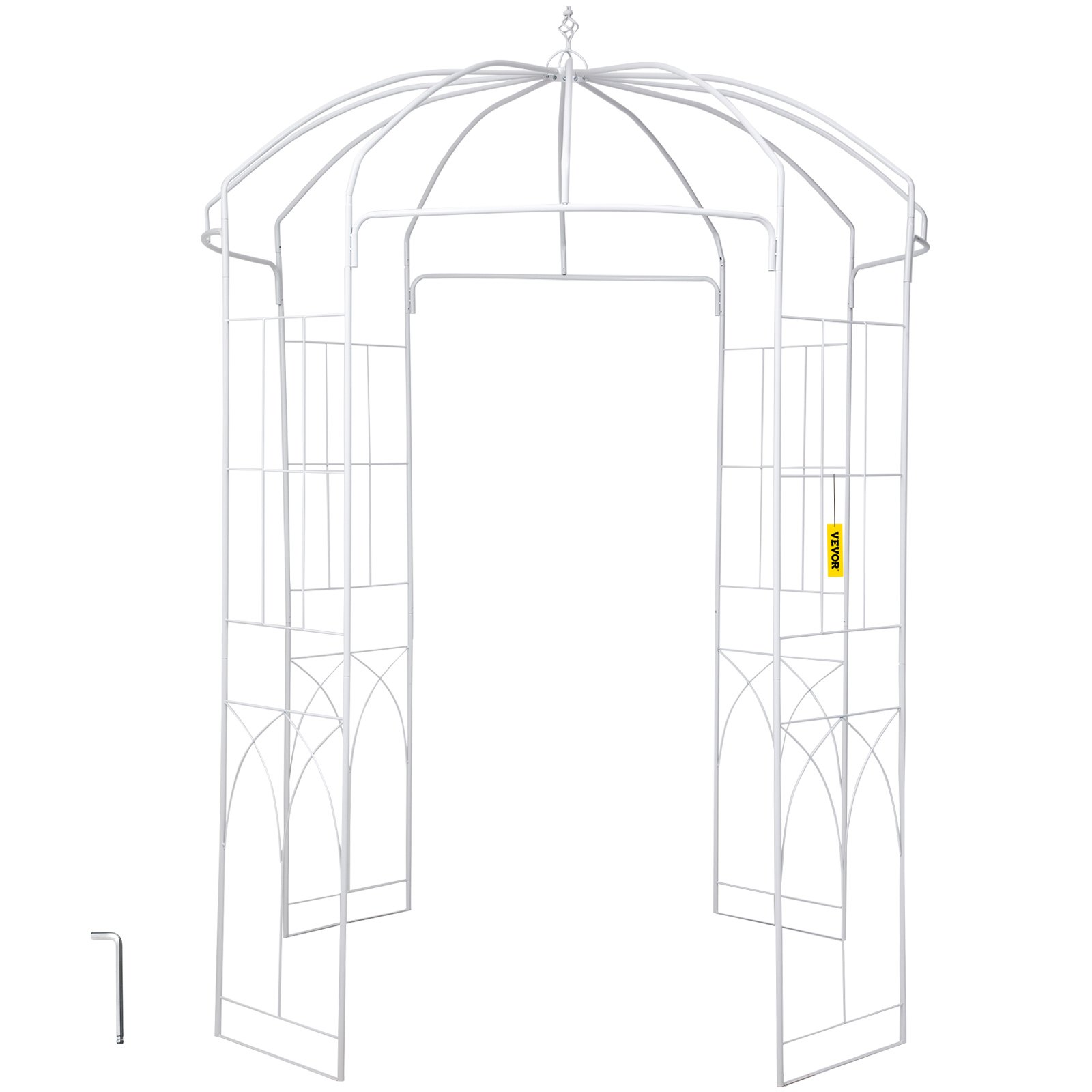 V952-TYHYGMYCBSNL9I8V7V0-202507141625-00 VEVOR Birdcage Shape Garden Arbor, 9' High x 6.6' Wide, Heavy Duty Wrought Iron Arbor, Wedding Arch Trellis for Climbing Vines in Outdoor Garden, Lawn, Backyard, Patio, White - Image 1