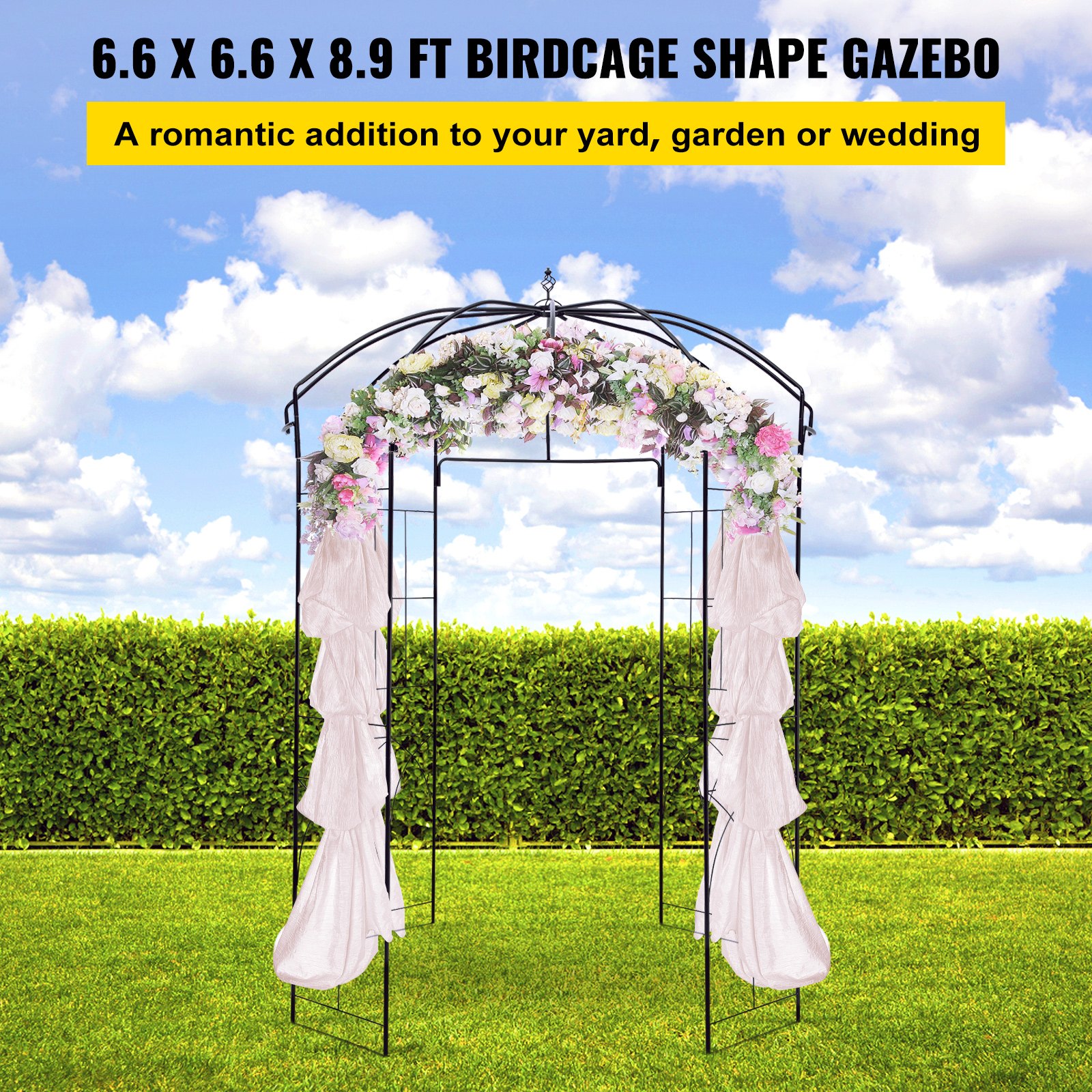 V952-TYHYGMYCHSNL9G07VV0-202508011342-01 VEVOR Birdcage Shape Garden Arbor, 9' High x 6.6' Wide, Heavy Duty Wrought Iron Arbor, Wedding Arch Trellis for Climbing Vines in Outdoor Garden, Lawn, Backyard, Patio, Black - Image 2
