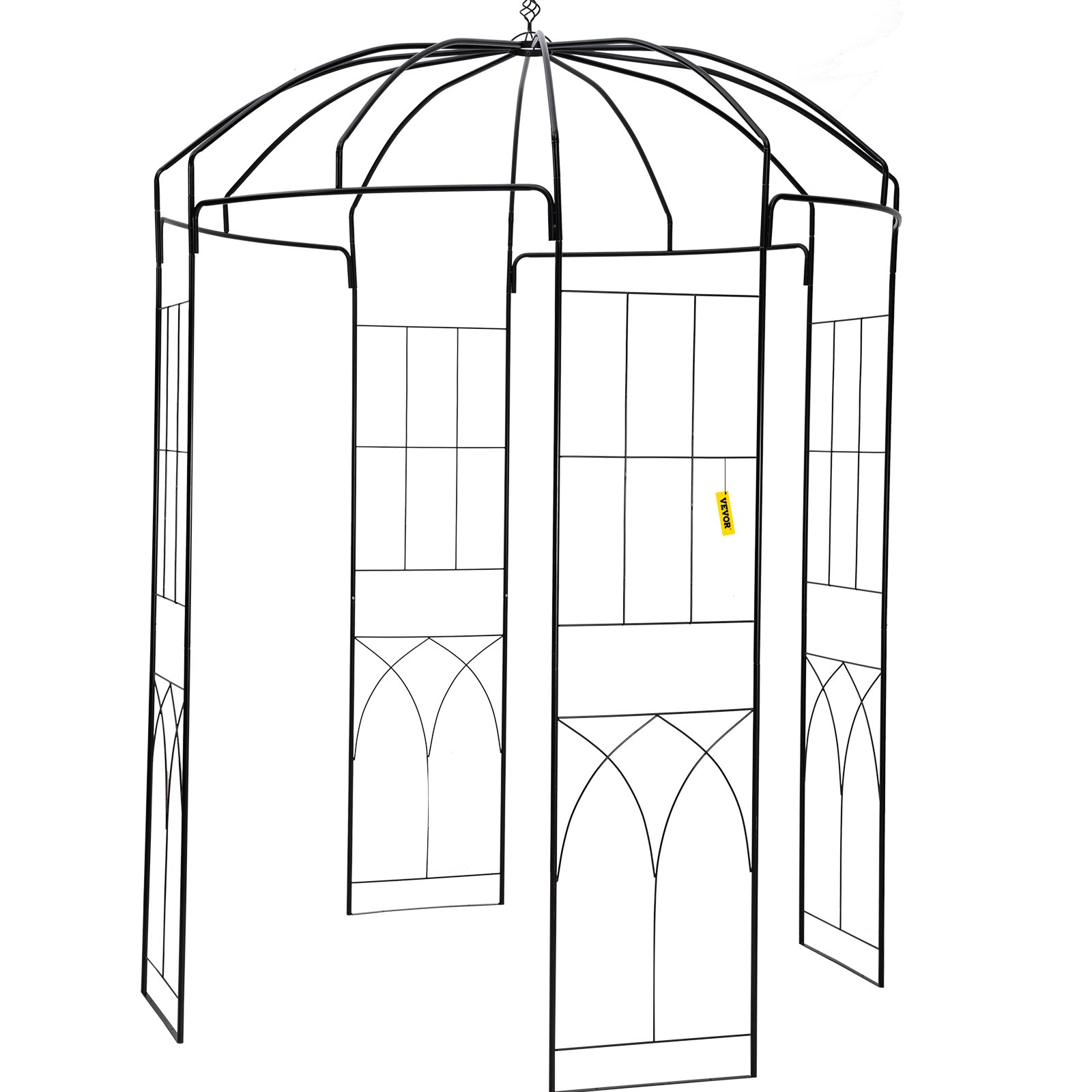 V952-TYHYGMYCHSNL9G07VV0-202508011342-10 VEVOR Birdcage Shape Garden Arbor, 9' High x 6.6' Wide, Heavy Duty Wrought Iron Arbor, Wedding Arch Trellis for Climbing Vines in Outdoor Garden, Lawn, Backyard, Patio, Black - Image 11