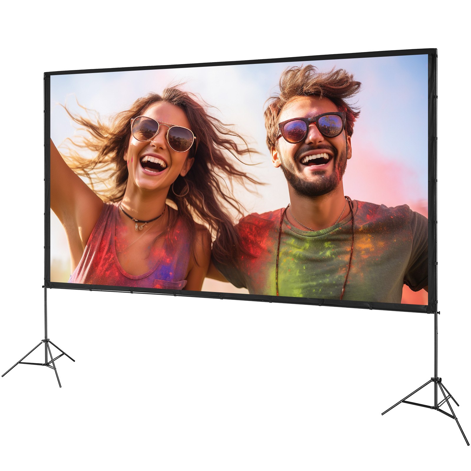 V952-TYPM20ZJSLJ18YCEZV0-202507141716-00 VEVOR Projector Screen with Stand, 150 inch 16:9 4K 1080 HD Outdoor Movie Screen with Stand, Wrinkle-Free Projection Screen with Tripods and Carry Bag, for Home Theater Cinema Backyard Movie Night - Image 1