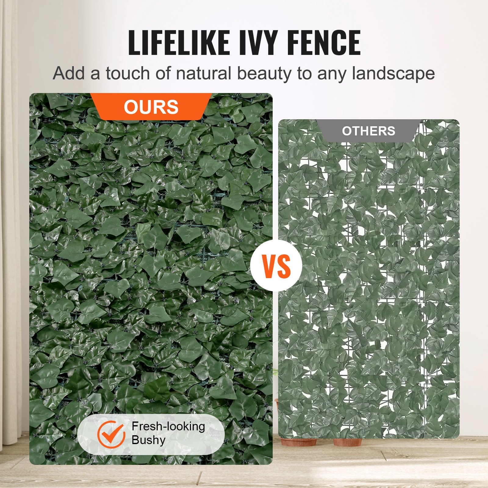 V952-WLSRZZWQ1J965BH6XV0-202507141233-03 VEVOR Ivy Privacy Fence, 1830 x 2440 mm Artificial Green Wall Screen, Greenery Ivy Fence with Mesh Cloth Backing and Strengthened Joint, Faux Hedges Vine Leaf Decoration for Outdoor Garden, Yard - Image 4