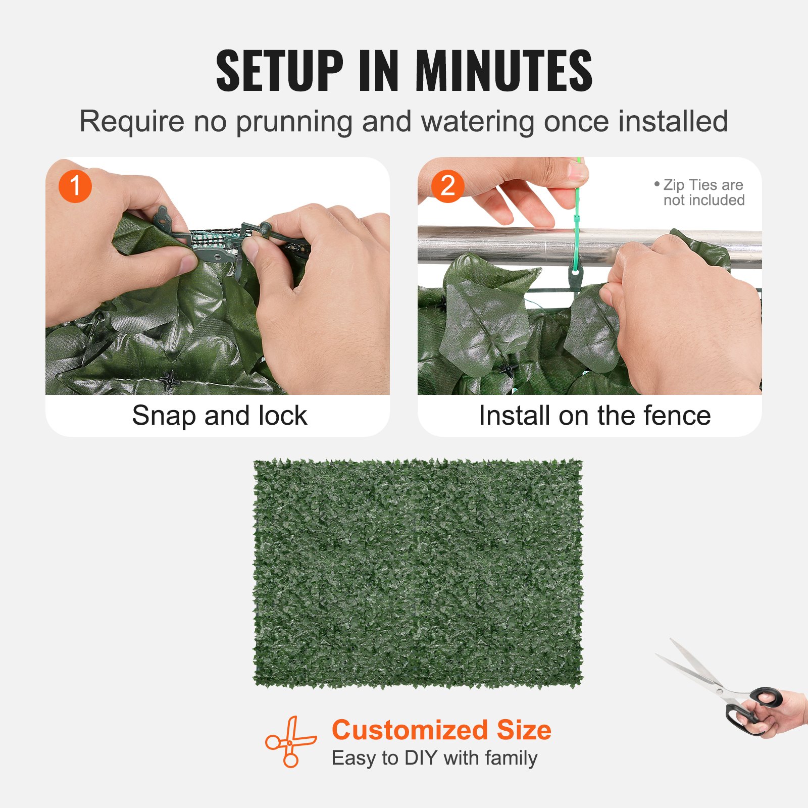 V952-WLSRZZWQ1J965BH6XV0-202507141233-04 VEVOR Ivy Privacy Fence, 1830 x 2440 mm Artificial Green Wall Screen, Greenery Ivy Fence with Mesh Cloth Backing and Strengthened Joint, Faux Hedges Vine Leaf Decoration for Outdoor Garden, Yard - Image 5