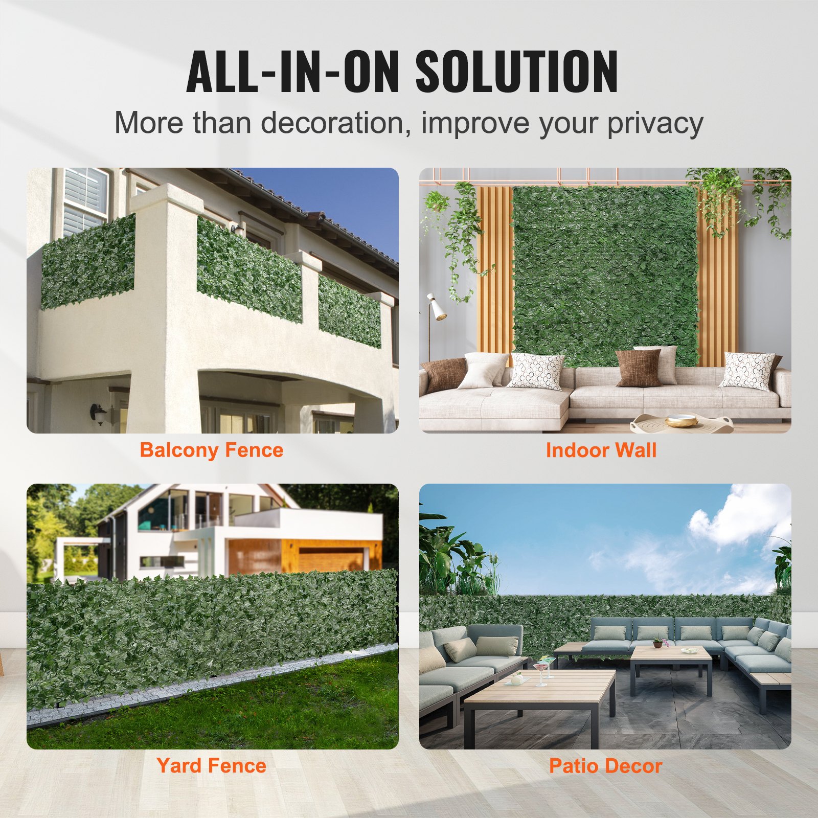 V952-WLSRZZWQ1J965BH6XV0-202507141233-05 VEVOR Ivy Privacy Fence, 1830 x 2440 mm Artificial Green Wall Screen, Greenery Ivy Fence with Mesh Cloth Backing and Strengthened Joint, Faux Hedges Vine Leaf Decoration for Outdoor Garden, Yard - Image 6