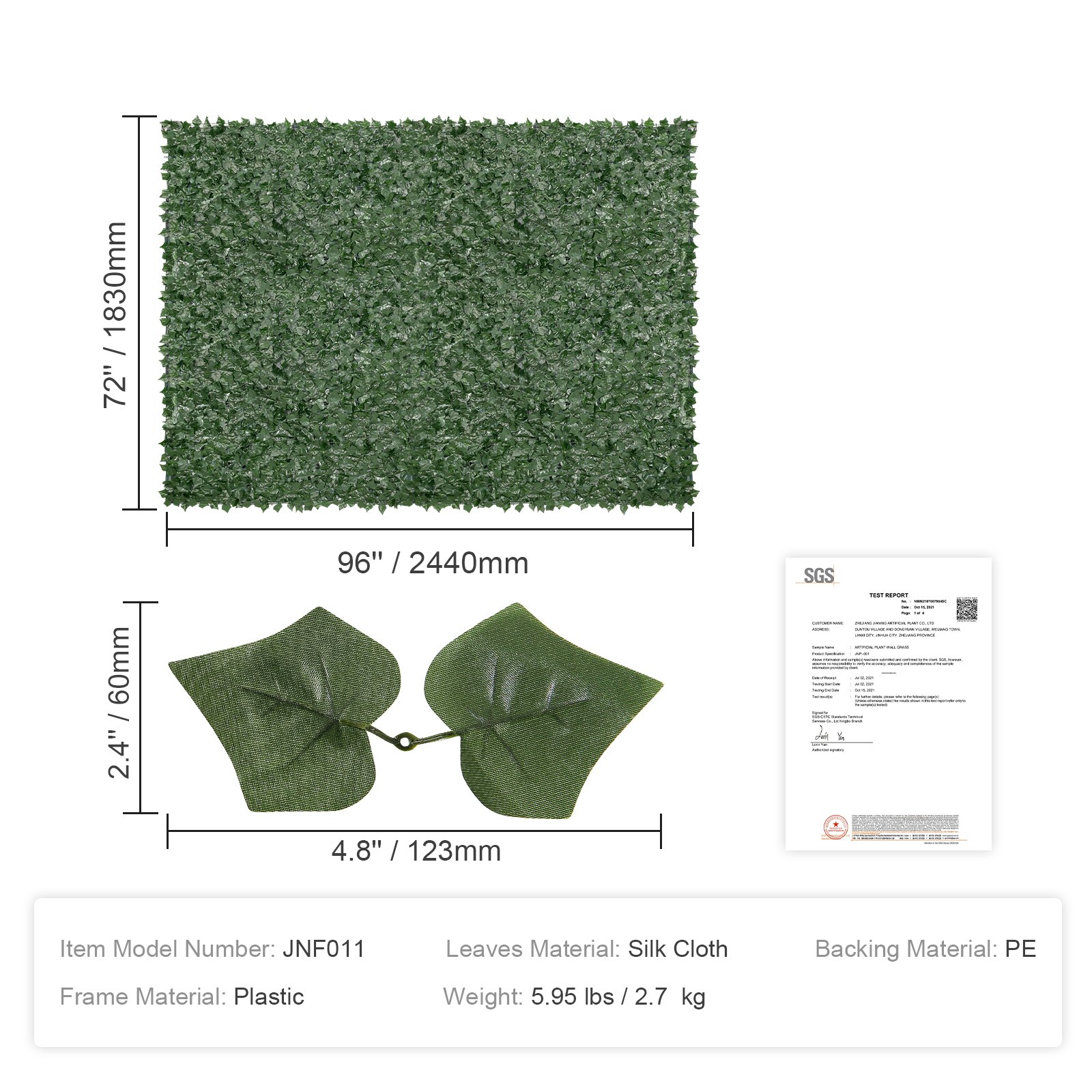V952-WLSRZZWQ1J965BH6XV0-202507141233-06 VEVOR Ivy Privacy Fence, 1830 x 2440 mm Artificial Green Wall Screen, Greenery Ivy Fence with Mesh Cloth Backing and Strengthened Joint, Faux Hedges Vine Leaf Decoration for Outdoor Garden, Yard - Image 7