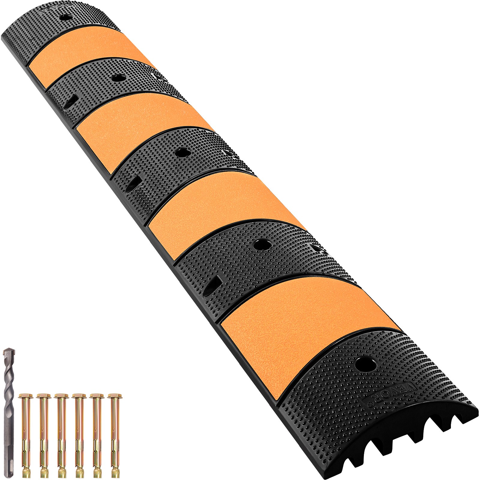rubber speed bump VEVOR Rubber Speed Bump, 1 Pack 2 Channel Speed Bump Hump, 72.8"" Long Modular Speed Bump Rated 22000 LBS Load Capacity, 72.8 x 12.2 x 2.2 Garage Speed Bump for Asphalt Concrete Gravel Driveway-6 FT - Image 1