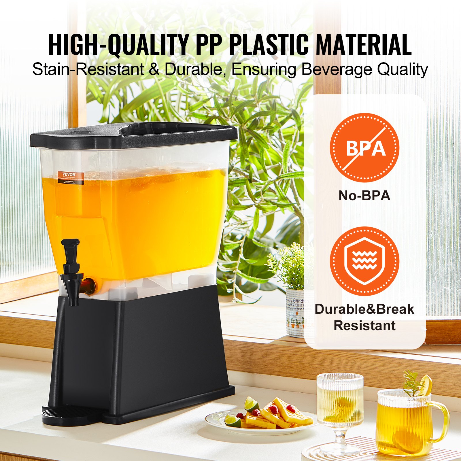 V952-YLFPQSLFPQSLBDLFNV0-202508020036-03 VEVOR Beverage Dispenser, 3 Gallon Drink Dispenser for Parties, Plastic Juice Dispenser with Stand Spigot Lid, Iced Tea Lemonade Juice Water Dispenser, for Restaurants, Hotels, Parties - Image 4