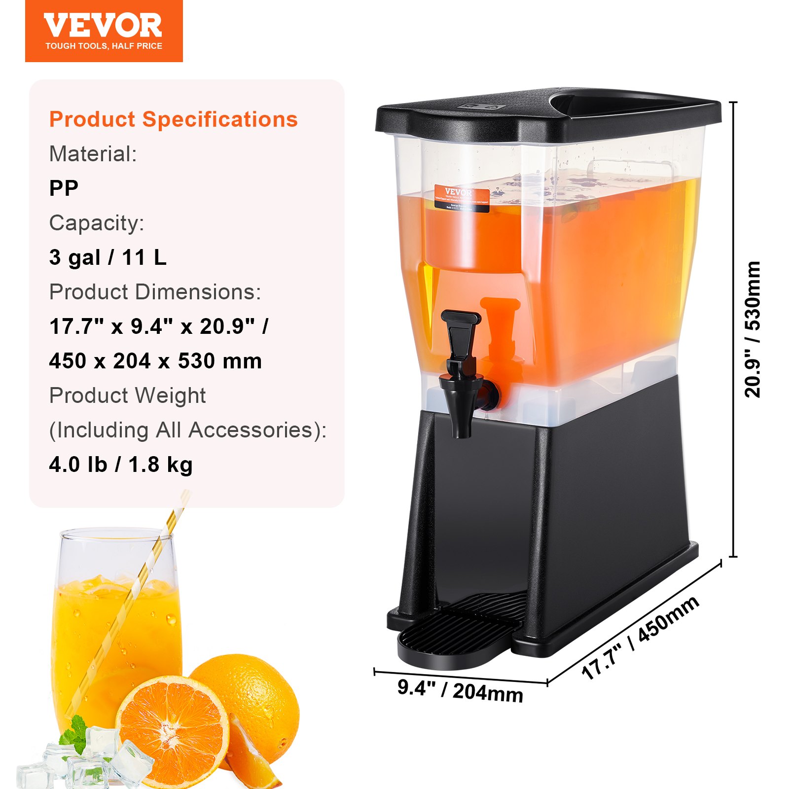 V952-YLFPQSLFPQSLBDLFNV0-202508020036-06 VEVOR Beverage Dispenser, 3 Gallon Drink Dispenser for Parties, Plastic Juice Dispenser with Stand Spigot Lid, Iced Tea Lemonade Juice Water Dispenser, for Restaurants, Hotels, Parties - Image 7