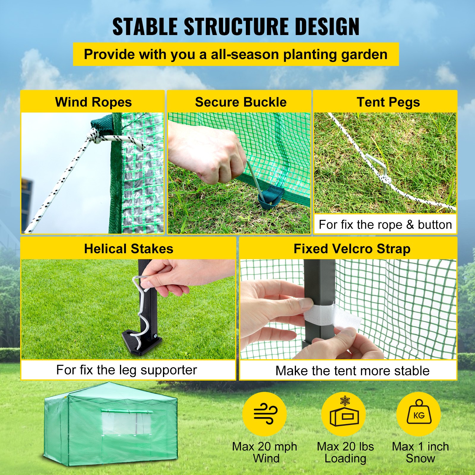 V952-ZDBXSHYW-128814R5V0-202507141511-05 VEVOR 12'x 8'x 8' Pop-Up Greenhouse, Set Up in Minutes, Portable Greenhouse with Doors & Windows. High Strength PE Cover & Powder-Coated Steel Construction - Image 6