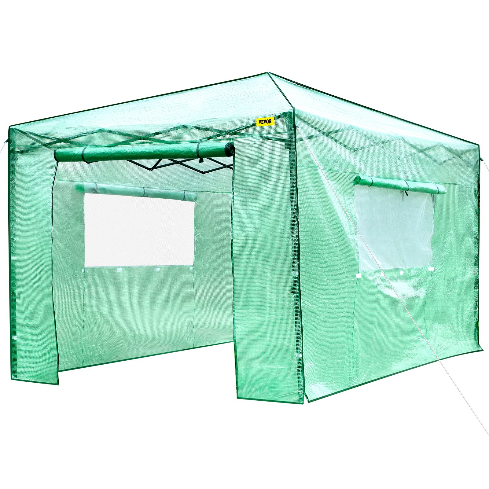 V952-ZDBXSHYW-128814R5V0-202507141511-08 VEVOR 12'x 8'x 8' Pop-Up Greenhouse, Set Up in Minutes, Portable Greenhouse with Doors & Windows. High Strength PE Cover & Powder-Coated Steel Construction - Image 9