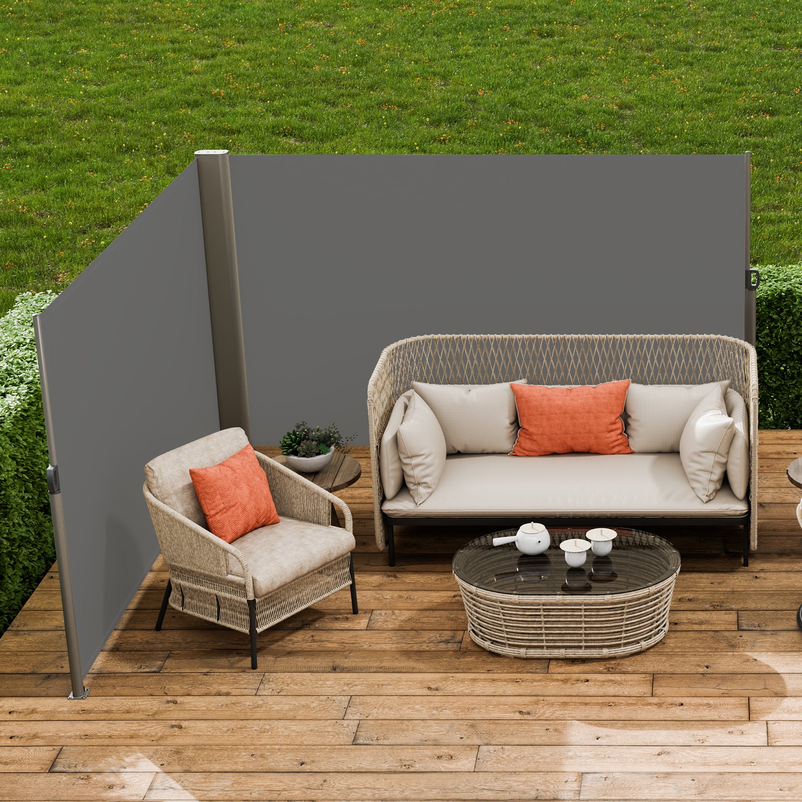 V952-ZYPF160X600CMGY01V0-202507141648-07 VEVOR Retractable Side Awning, 160X600cm Aluminum Outdoor Privacy Screen, 280g Polyester Water-proof Retractable Patio Screen, UV 30+ Room Divider Wind Screen for Patio, Backyard, Balcony, Gray - Image 8