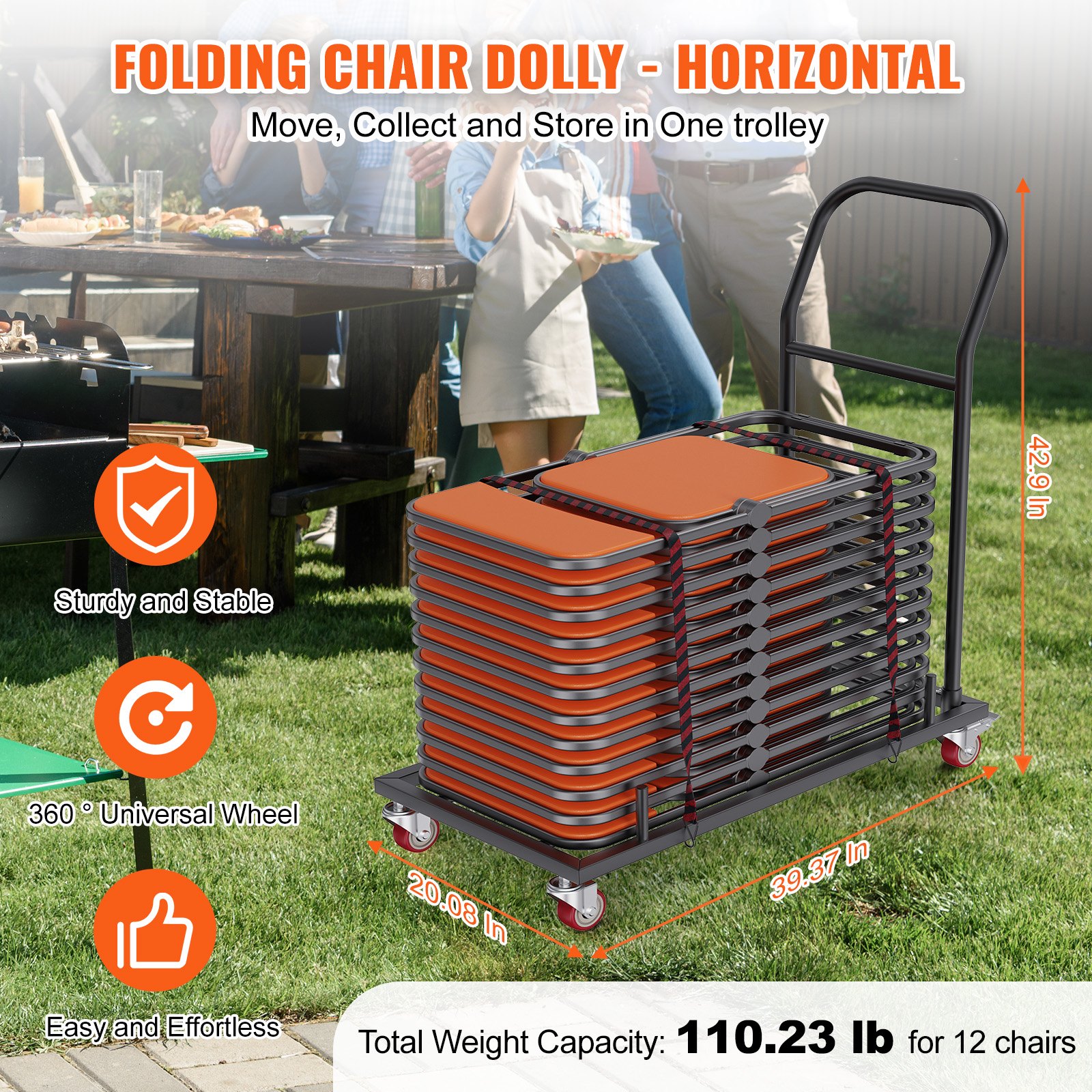 V952-ZYTC203943YCTIW6PV0-202507141541-01 VEVOR 12 Chairs Folding Chair Storage Dolly Folding Chairs Rack Heavy Duty Iron - Image 2