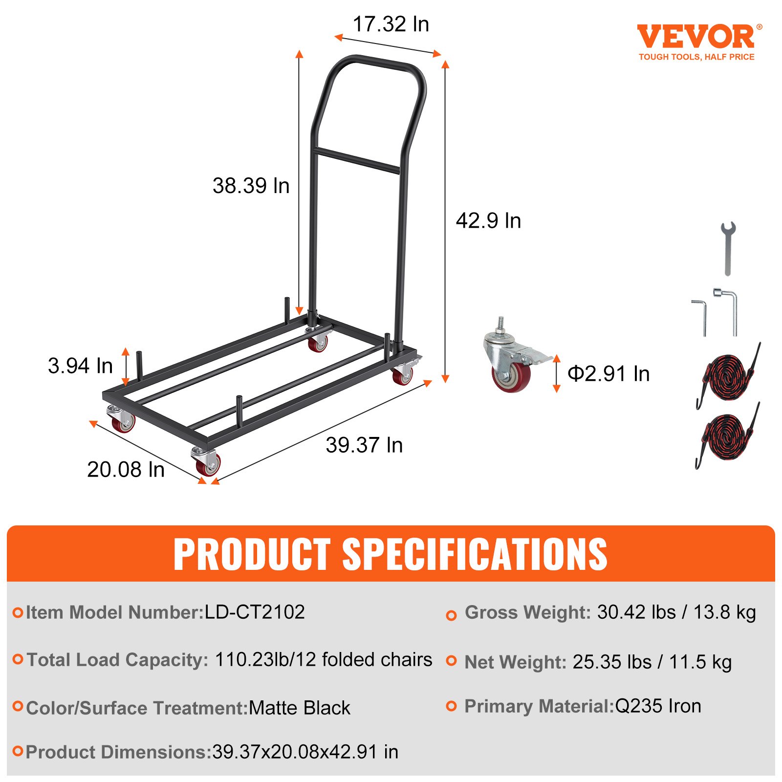 V952-ZYTC203943YCTIW6PV0-202507141541-06 VEVOR 12 Chairs Folding Chair Storage Dolly Folding Chairs Rack Heavy Duty Iron - Image 7