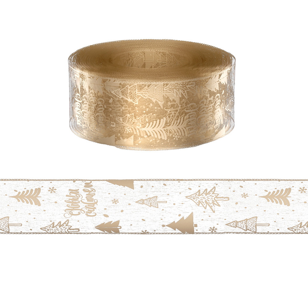 XM-TR-RIBBON-GD-202508181242-02 Jingle Jollys 20M Christmas Ribbon Roll Bow Printed Xmas Tree Decor Gift Gold - Image 3