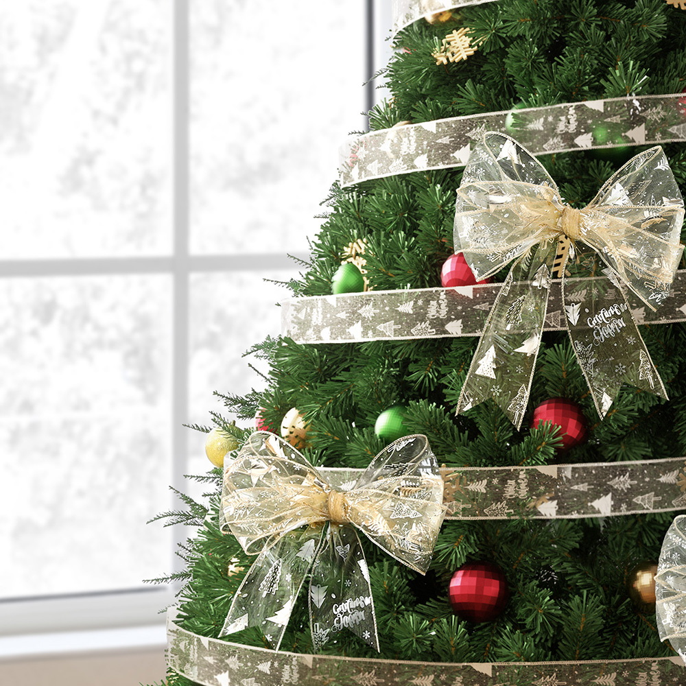 XM-TR-RIBBON-GD-202508181242-06 Jingle Jollys 20M Christmas Ribbon Roll Bow Printed Xmas Tree Decor Gift Gold - Image 7