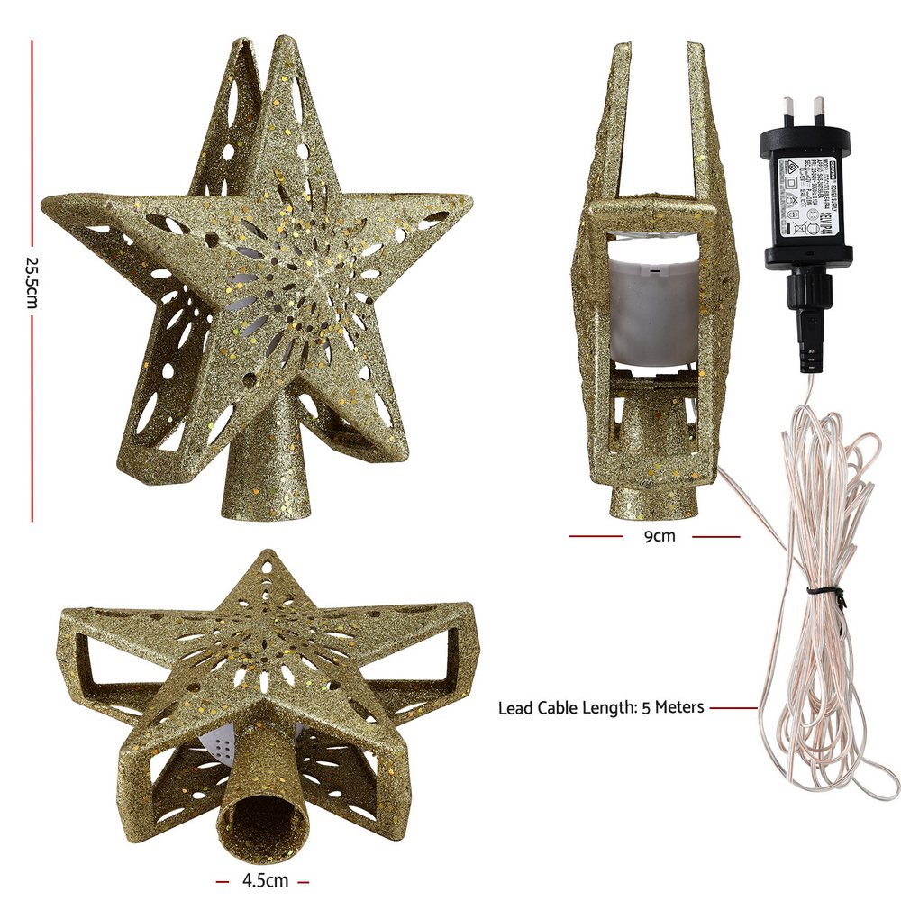 XM-TR-TOPPER-PROJECTOR-LED-202509081304-01 Jingle Jollys Christmas Tree Topper Star Snowflake Projector Party Glitter Gold - Image 2
